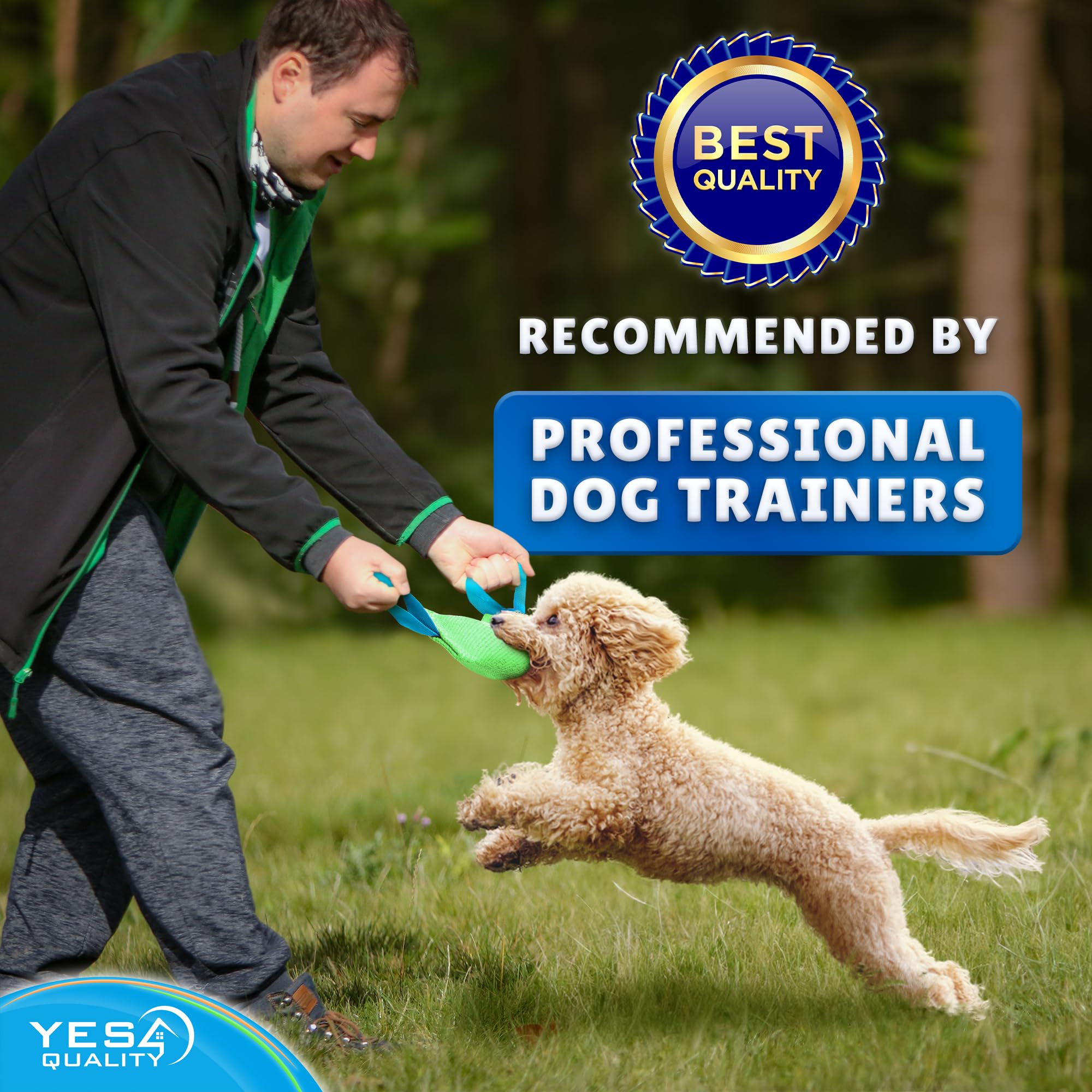 YES4QUALITY Dog Bite Tug Toy, 30x9cm, Green, Durable Pull Toy with 2 Strong Handles - Image 2