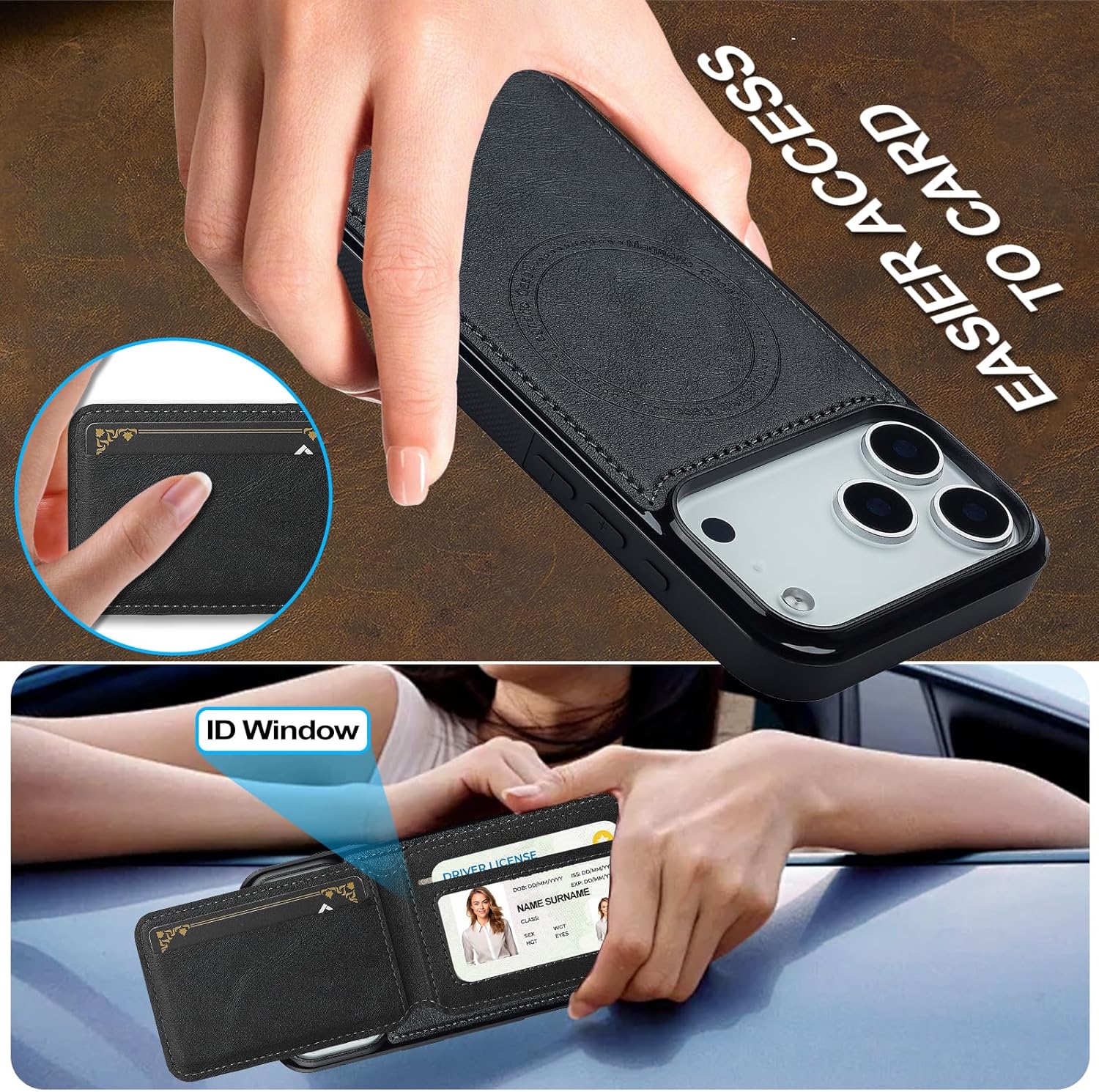 SZHAIYU L3 2 in 1 Detachable Leather Wallet and Phone Cases Compatible with iPhone 17 Pro Max Case with Card Holder RFID Blocking, Compatible with Magsafe Charging 6.9 Kickstand (Black, IP 17 Pro Max) - Image 3