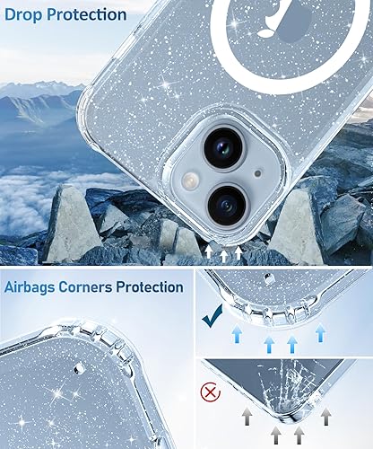 Miniatura 50 de MIODIK Funda compatible con iPhone 13 Pro, con protector de pantalla + protector de lente de cámara, funda protectora de purpurina transparente