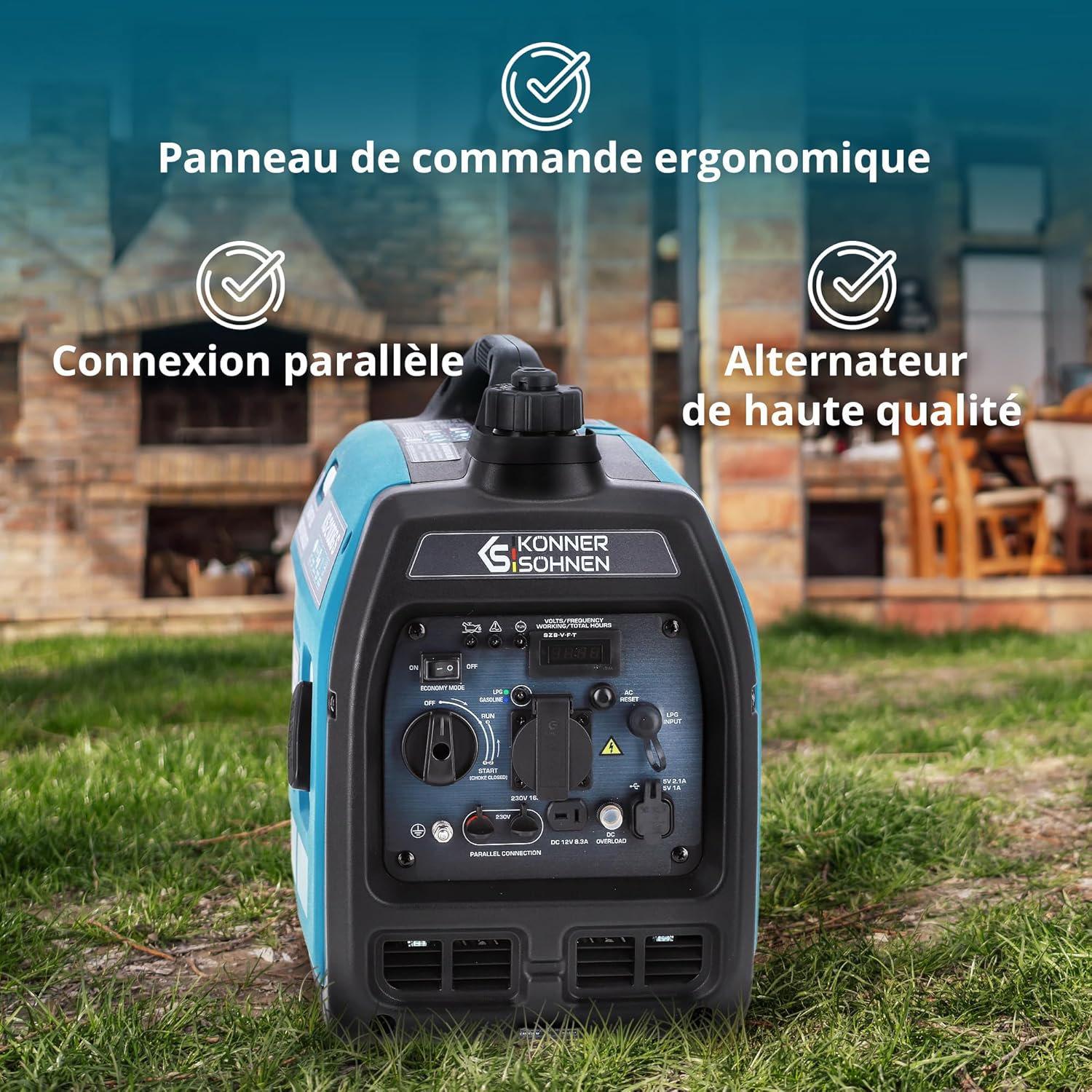 Ergonomic control panel, parallel connection port, and high-quality alternator