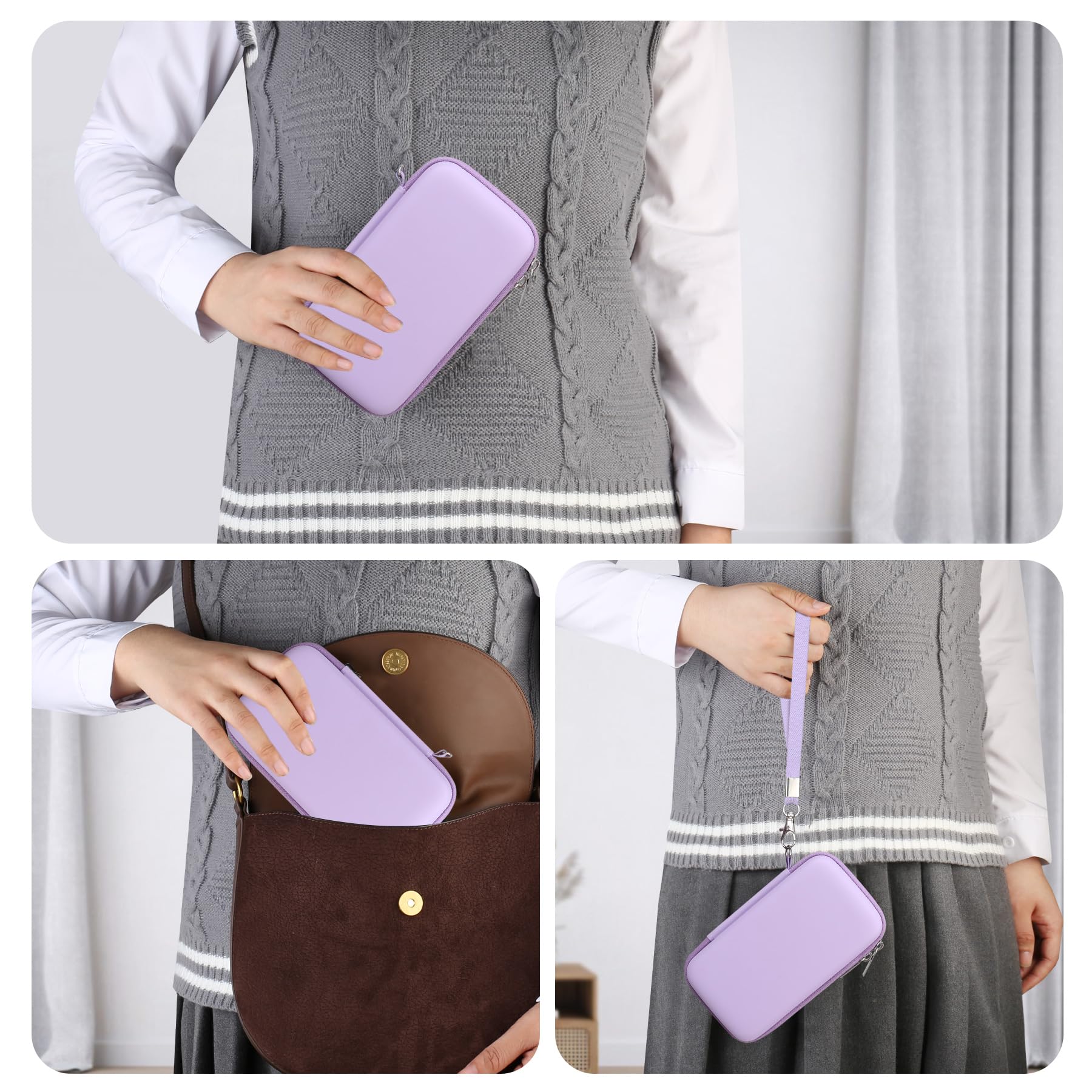 RAIALL Travel Case for WELLST·G Handheld Game for Preloaded 220 Retro Video Games, Portable Gaming Player Storage Carrying Bag Holder, Mesh Pocket for USB Cable, Purple