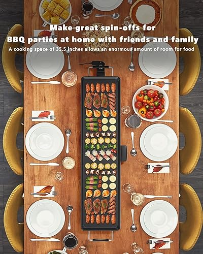 Miniatura 5 de LDAILY Parrilla eléctrica grande Teppanyaki de mesa, parrilla antiadherente de 35 pulgadas para interiores y exteriores, con 5 temperaturas