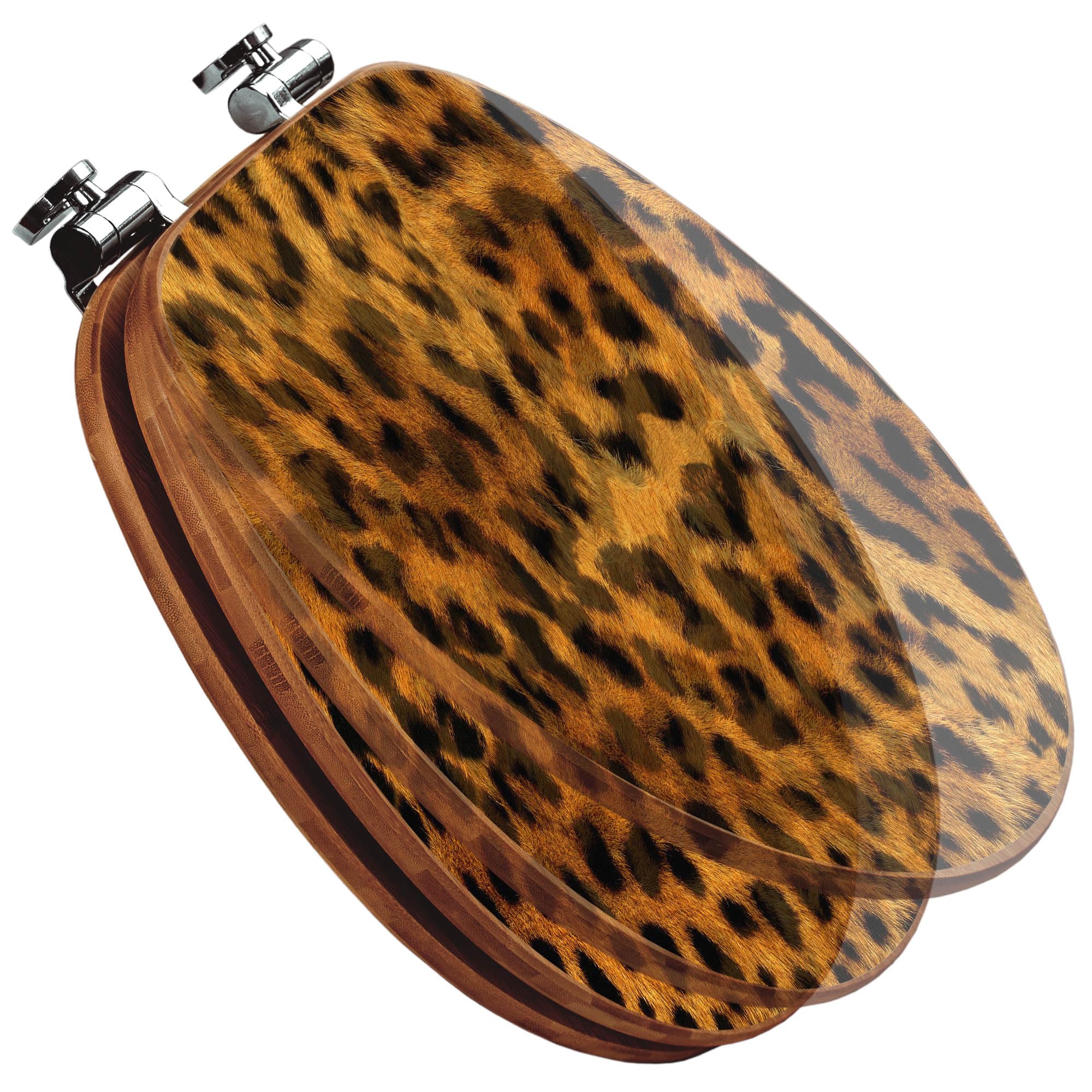 banjado Design WC Sitz Bambus Absenkautomatik 45,8x37,5cm - Toilettendeckel mit Absenkautomatik Holz - hochwertiger Bambus Klodeckel - WC-Sitz für gängigen Toiletten - Motiv Leopard