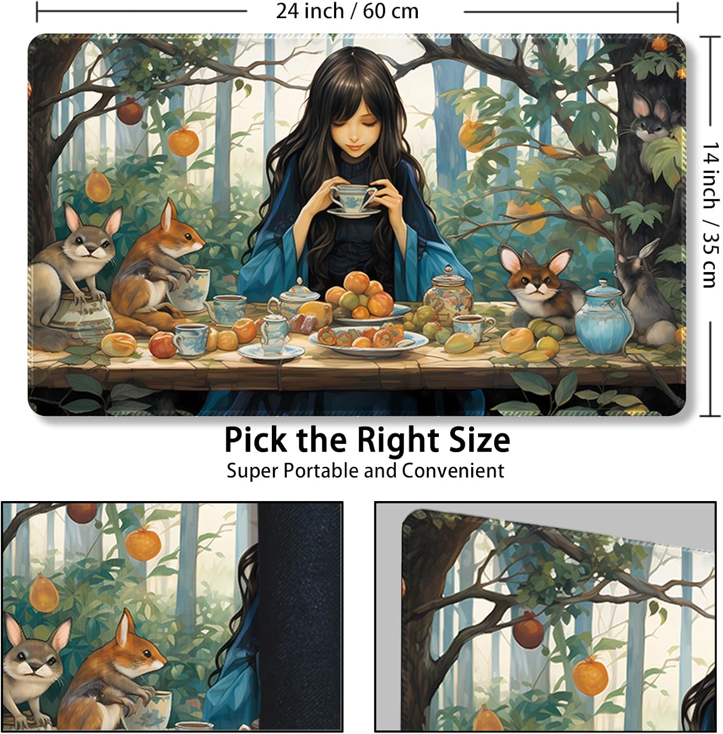MTG Playmat,with Free Storage Bags,MTG Game Mat 24 x 14 inches, TCG and Board Game Mats for Cards (Magical Girl-Regular)