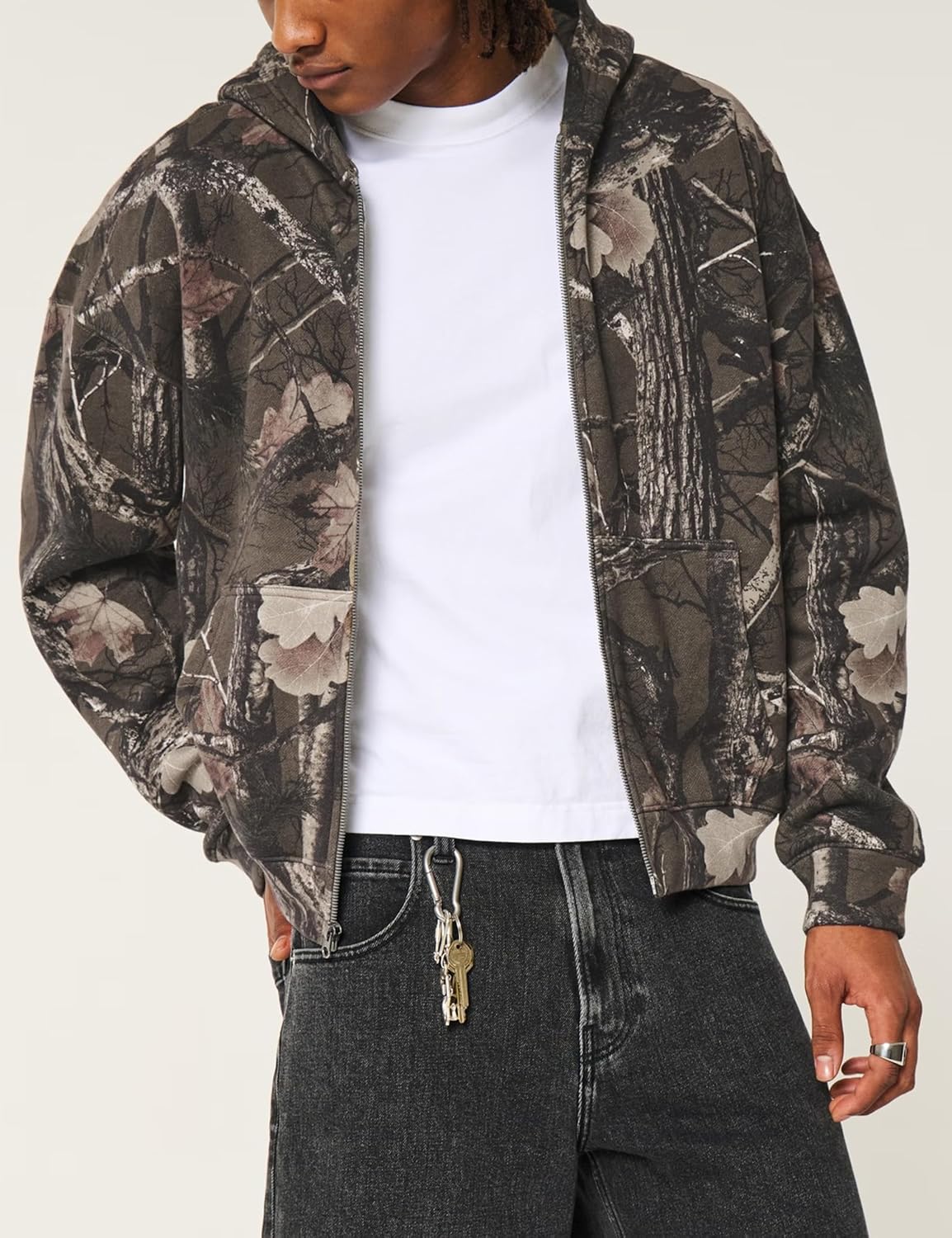 Camo Zip Up Hoodie for Women Men Oversized Maple Leaf Print Fleece Jacket Camouflage Long Sleeve Hooded Sweatshirt - Image 2