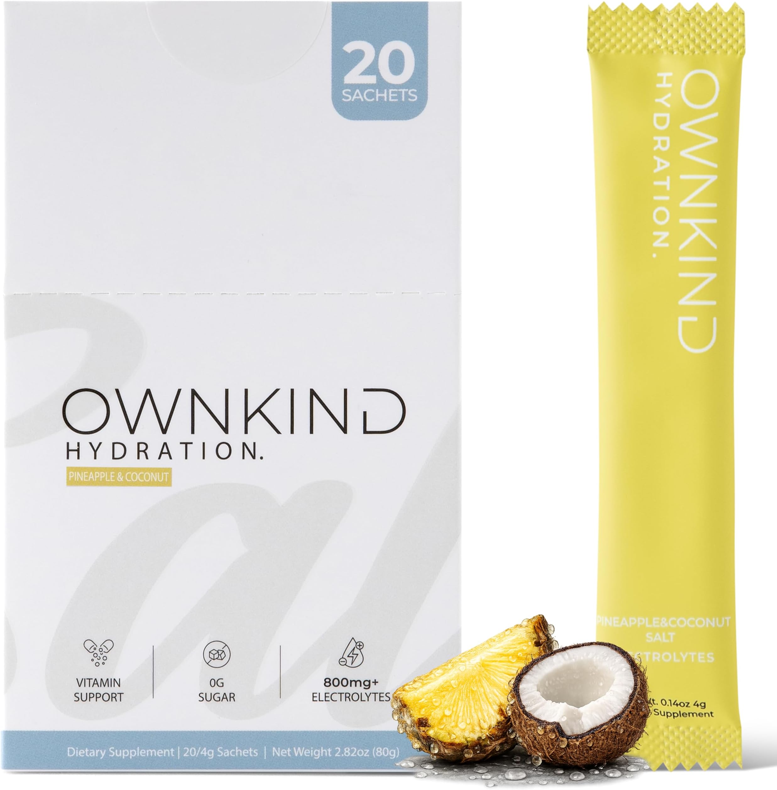 OWNKIND Electrolytes Powder Sachets - Pineapple & Coconut | Zero Sugar, All 6 Electrolytes, Hydration Multiplier w/Essential Minerals, Vitamins, Immune & Metabolic Functions Vegan, Sugar & Gluten Free