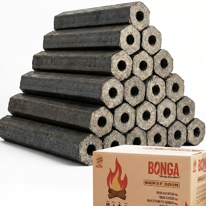 Bonga Briket Odun - Dumansız ve Kokusuz Yüksek Alevli Şömine Odunu - 20 Adet (20 kg)