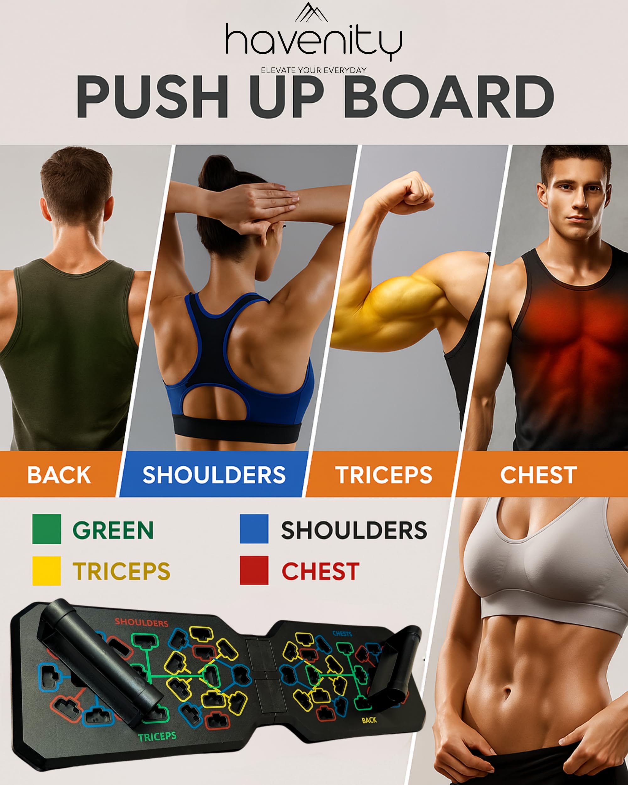 HAVENITY Push Up Board for Men – 20 in 1 Home Workout Equipment, Foldable Pushup Bar for Floor, Portable Strength Training System for Chest, Arms, Core – Fitness Equipment for Men & Women