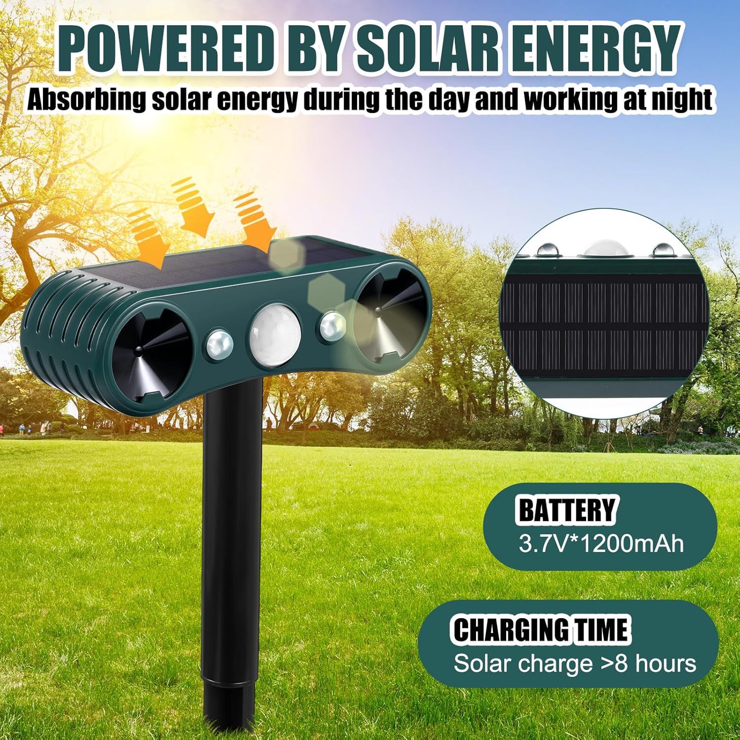 Qualirey 4 Pcs Solar Nocturnal Ultrasonic Light Animal Repeller Outdoor Deterrent with Pir Sensor Waterproof Deterrent Deer Repellent Devices to Repel Cat, Dog, Rabbit, Raccoon, Fox for Yard Garden