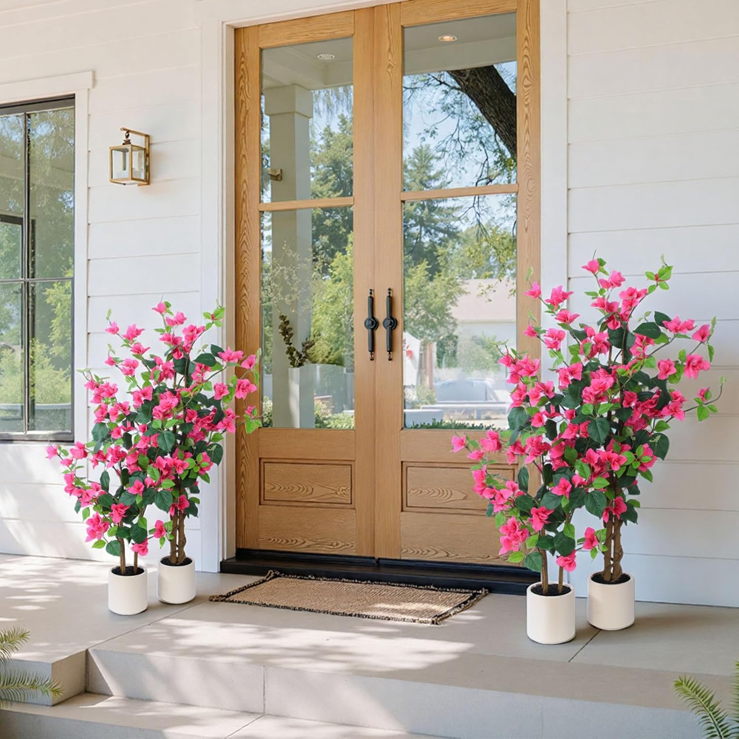 47.3 inch Artificial Bougainvillea Tree，Faux Flowers Plants with White Decorative Planter,Fake Tree for Living Room,Porch, Garden, Indoors & outdoorsM120
