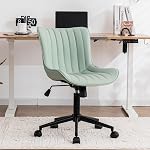 YOUNIKE Home Office Desk Chair with Wheels Modern Ergonomic Wide Task Chair with Adjustable Back Swivel Rolling Vanity Chair Faux Leather Comfortable Armless Computer Task Chair Study Sewing Khaki | Ergonomic Upholstered Rocking Back, Swivel with Whe