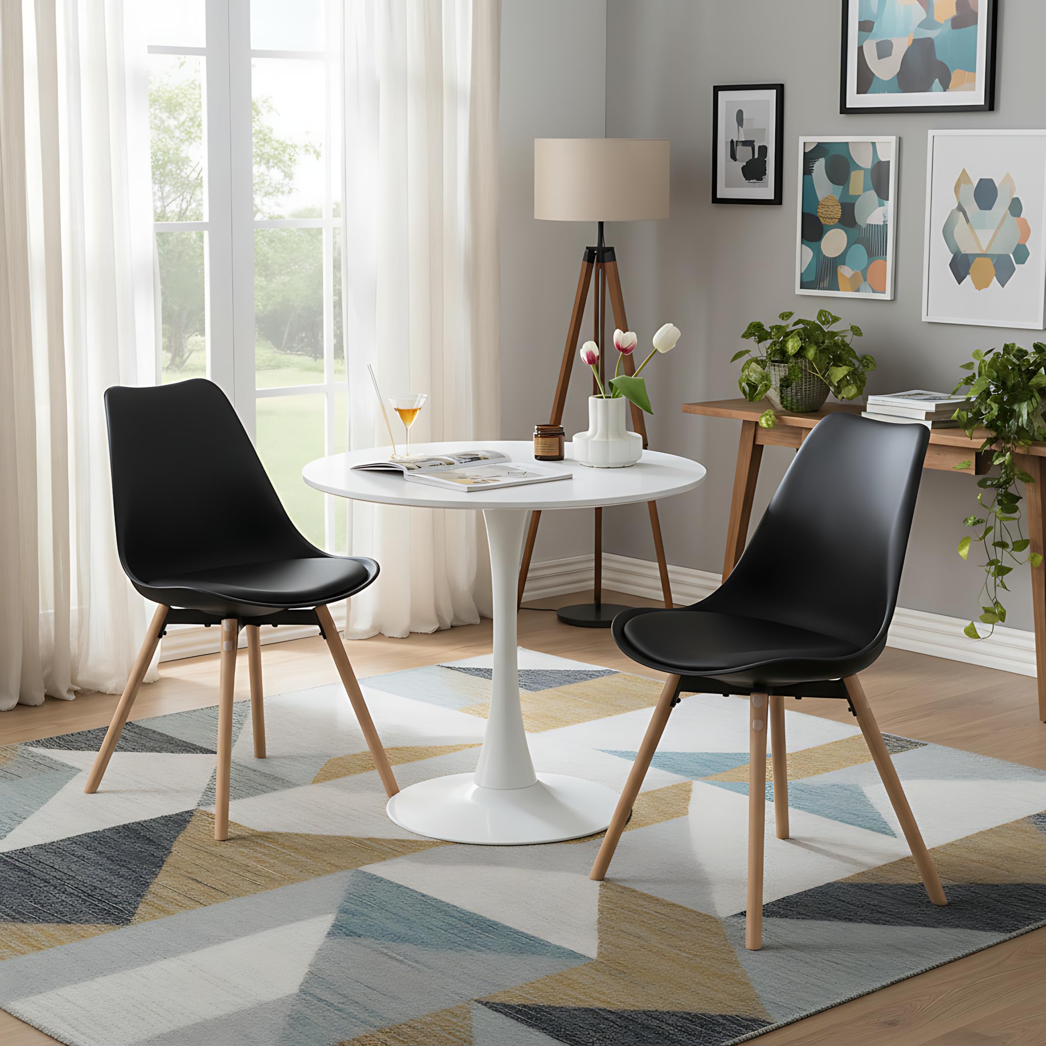 buybyroom Stühle Esszimmer 4er Set, Esszimmerstuhl Stuhl Esszimmer Essstühle für Küche Wohnzimmer Schlafzimmer Konferenzzimmer, Gepolstert Schalenstuhl Buche, Bequem und Einfach zu Reinigen, Schwarz