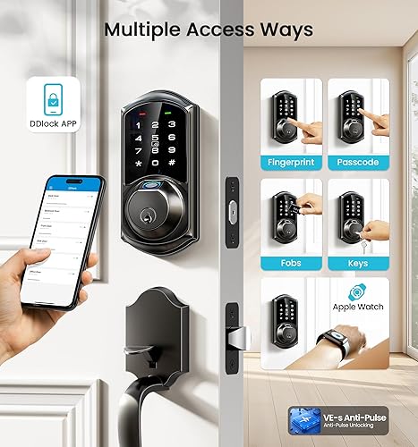 Miniatura 2 de Veise VE07 - Cerradura inteligente de huellas dactilares, cerrojo de entrada sin llave 7 en 1 con control de aplicación, teclado electrónico digital