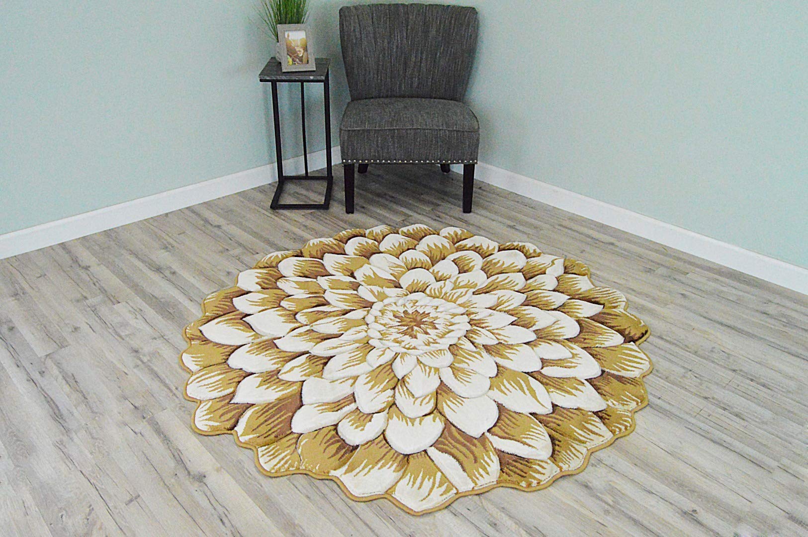 PLANET RUGS Flowers 3D Effect Hand Carved Thick Artistic Floral Flower Rose Botanical Shape Area Rug Design 303 Beige Cream 2'7''x2'7'' Round