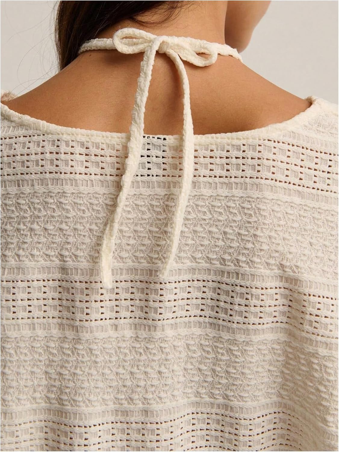 Floerns Women's Long Sleeve T Shirts Textured Knit Criss Cross Halter Neck Dressy Casual Fall Tops - Image 4