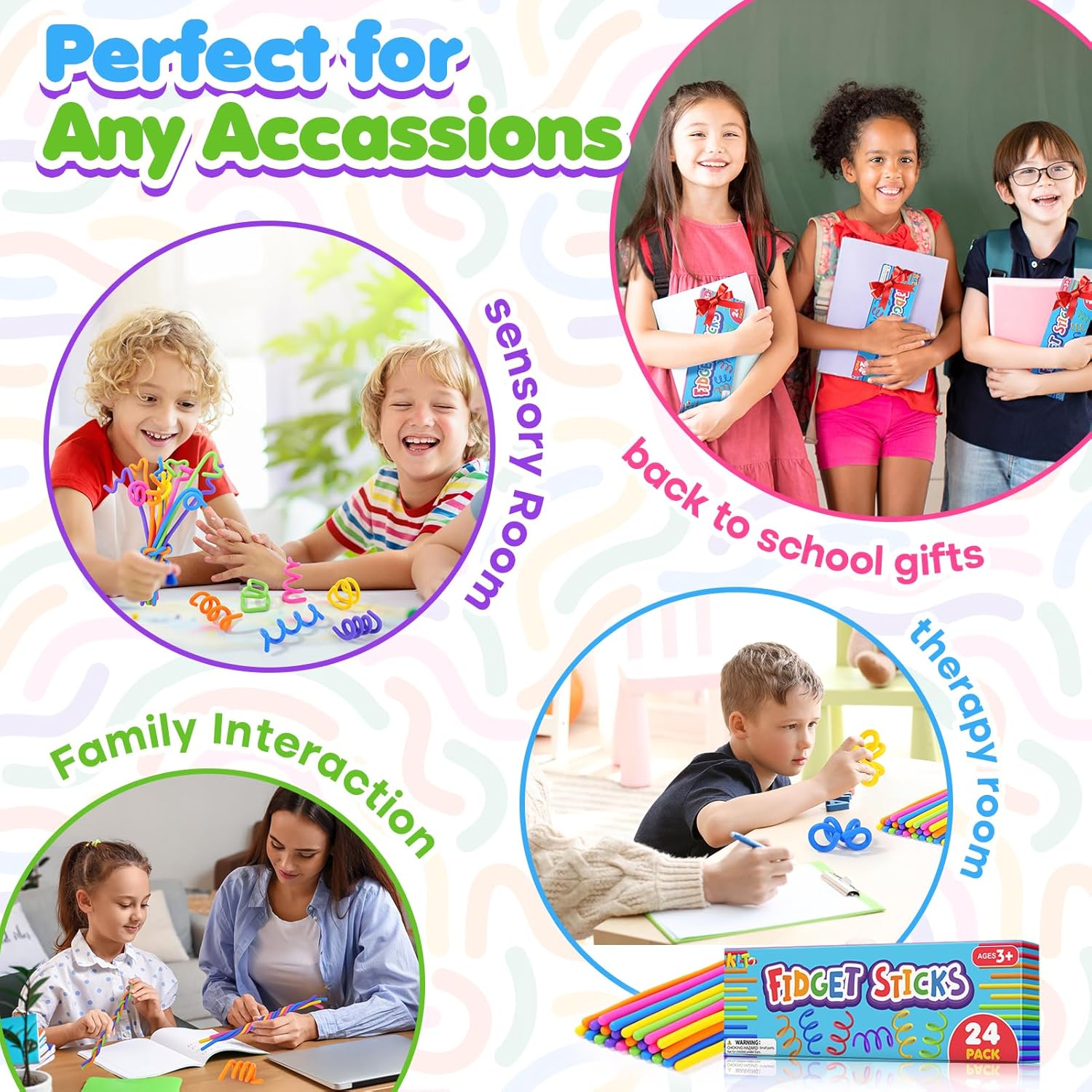 24pcs Creative Fidget Sticks & 24pcs Fidget Rings