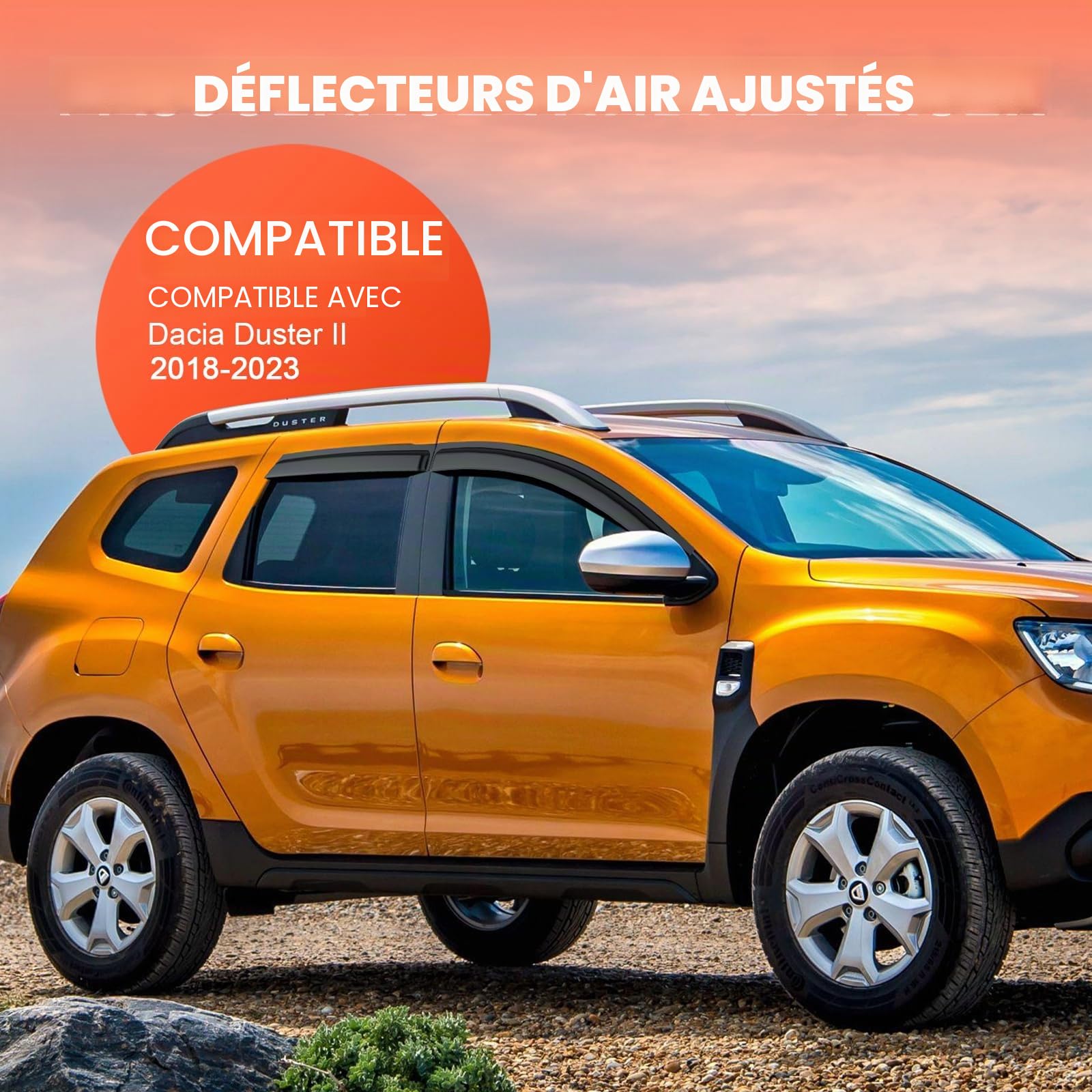 GEARMONSTER Déflecteurs d'air compatibles avec Dacia Duster II 2018-2023, autocollants, déflecteur de vent pour vitre de voiture, protection contre la pluie, 4 pièces, Noir