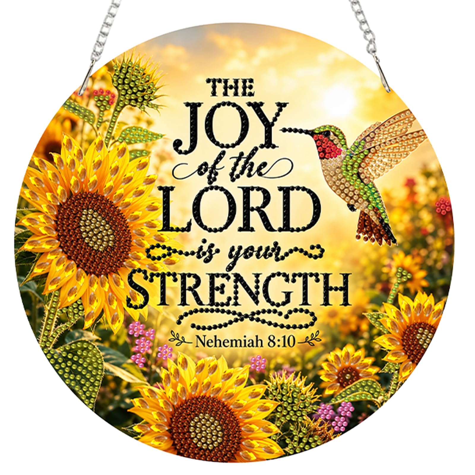 POETRYDRAW Sunflower Bible Verse Sign DIY 2D Flat Acrylic 5D Diamond Art Pendant 25x25cm for Home
