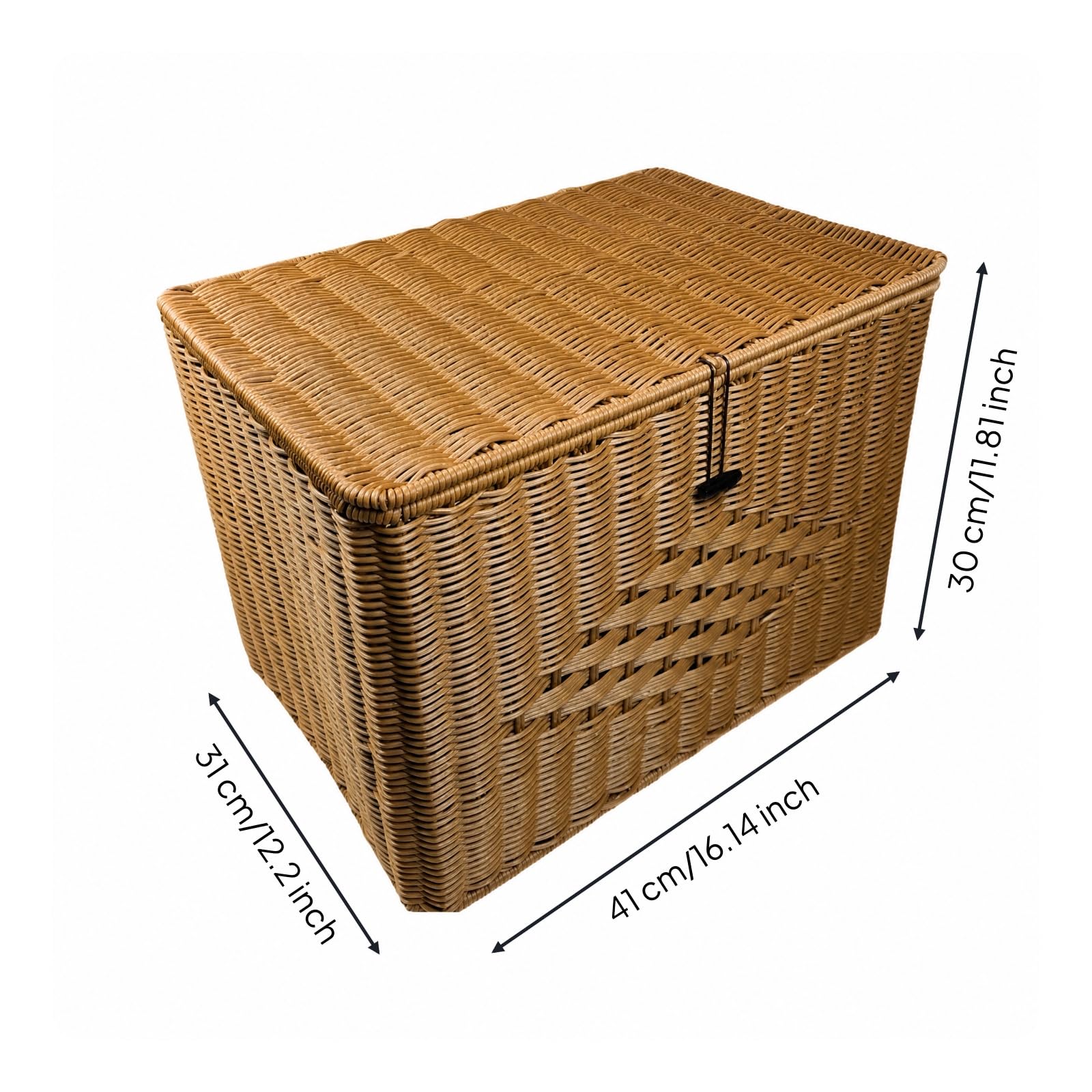 Boîte Rangement Rectangulaire En Plastique PP Cvercle Articulé Robuste Boîte Rangement Aspect Rotin Fermoir Polyvalent pr Dreing