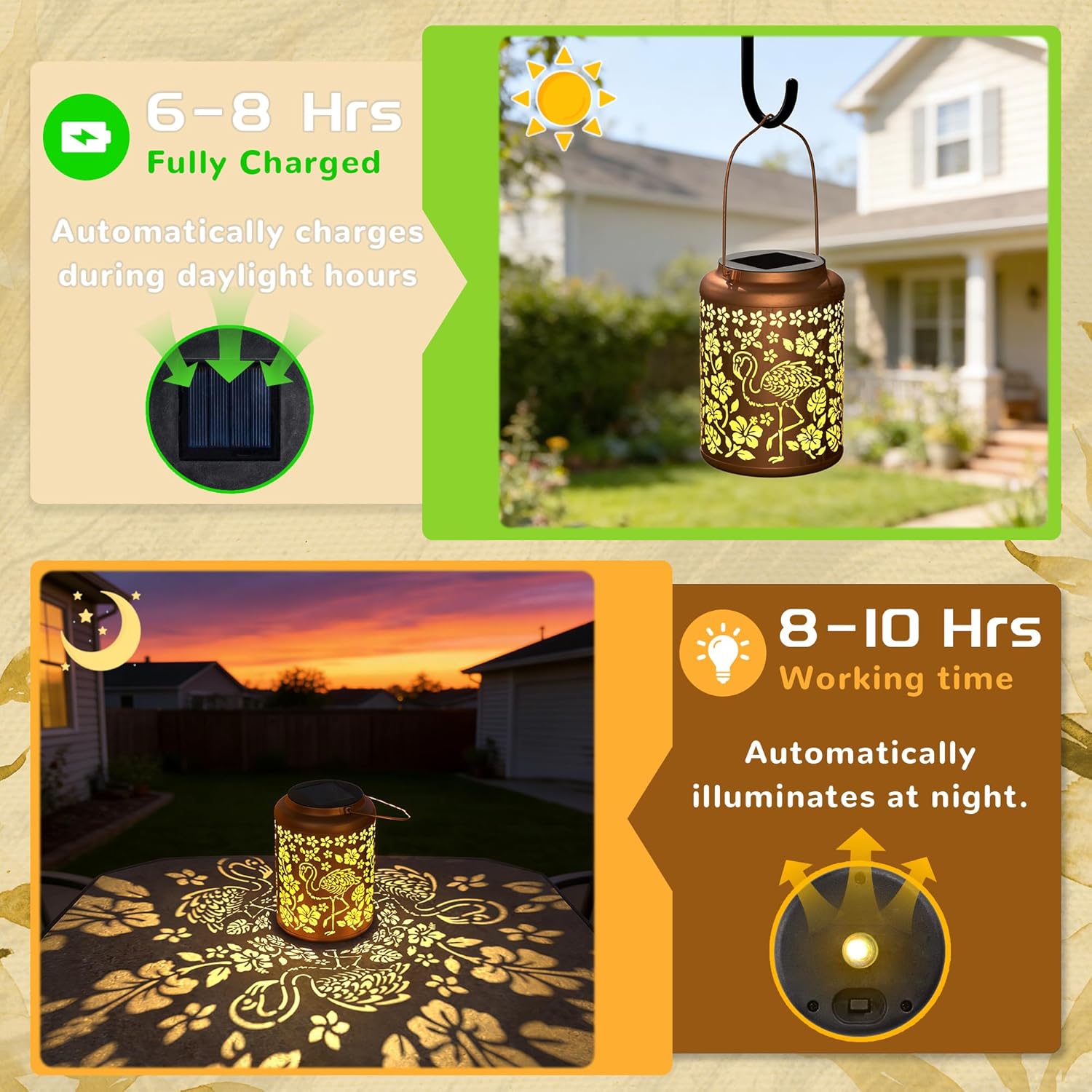 Flamingo Outdoor Solar Lantern for Garden Decor – Birthday Gift for Women, Mom, Grandma – Metal Waterproof Decoration Hanging Light for Patio, Yard, Porch, Backyard