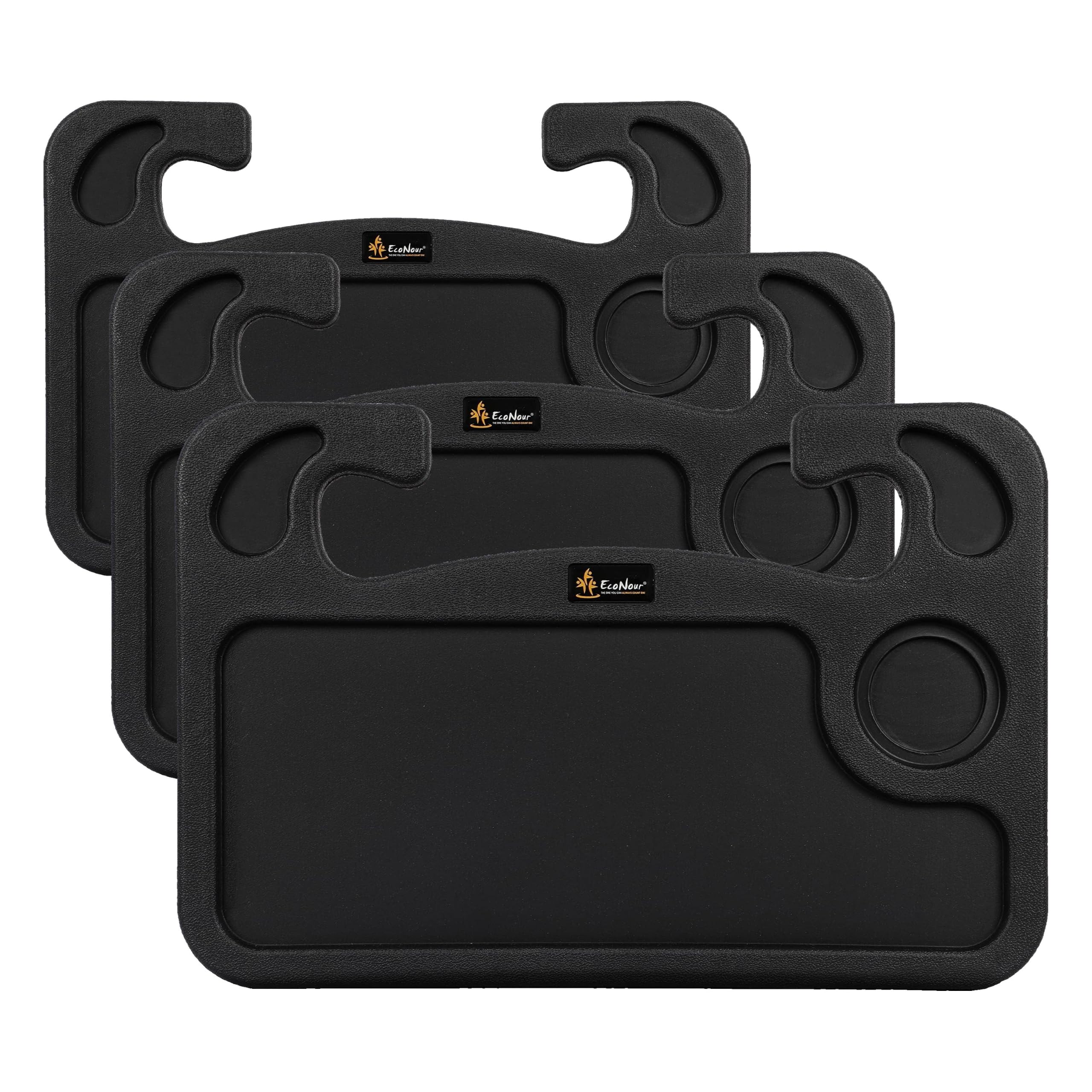EcoNour 2 in 1 Car Steering Wheel Desk | Tray for Laptop Car Mount with Pen Holder | Desk Console for Car | Food Tray for Eating with Drinks Holder | Multipurpose Travel Car Accessories (Pack of 3)