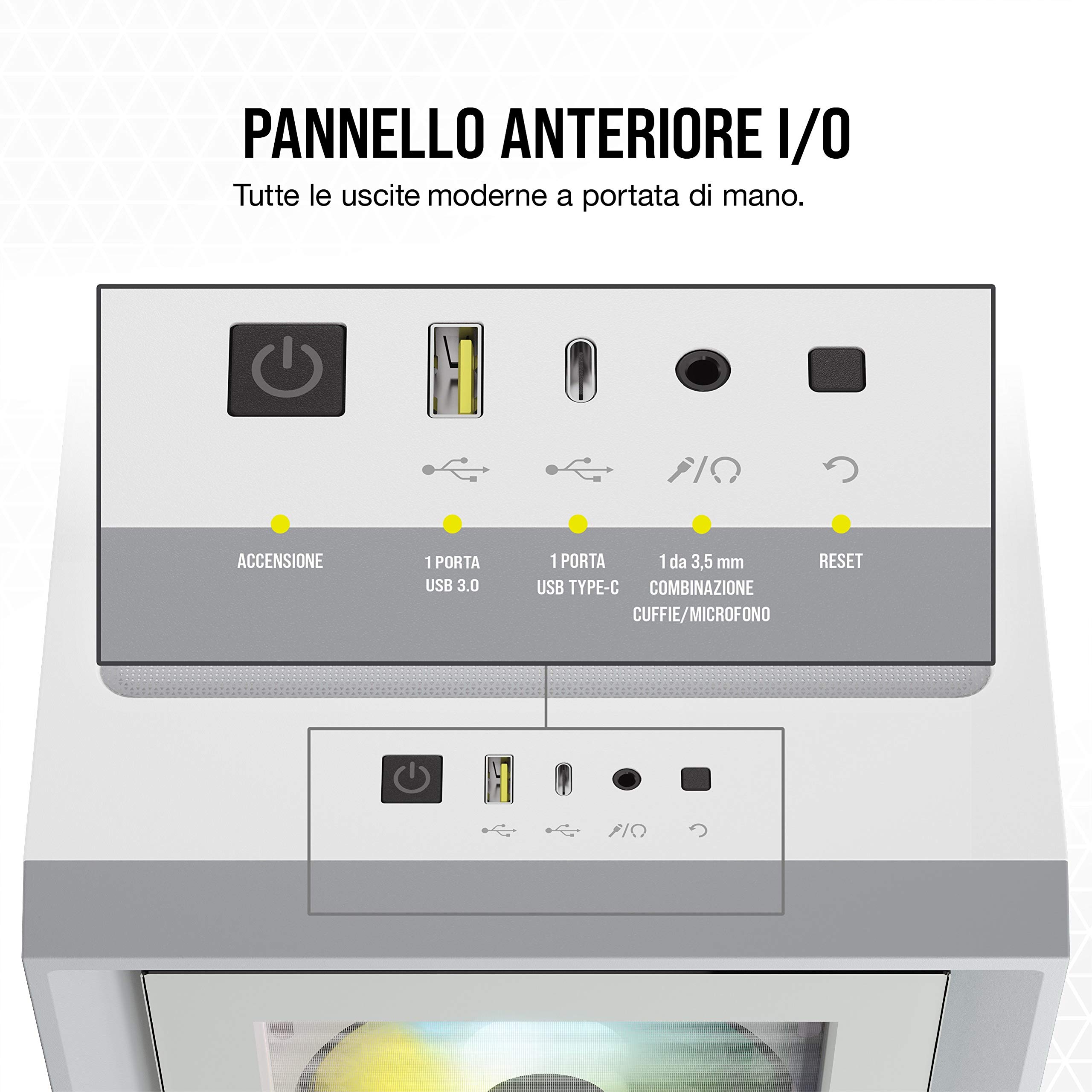 Corsair CC-9011205-WW Case Atx Mid Tower con Vetro Temperato, Ampio Spazio Interno, Bianco