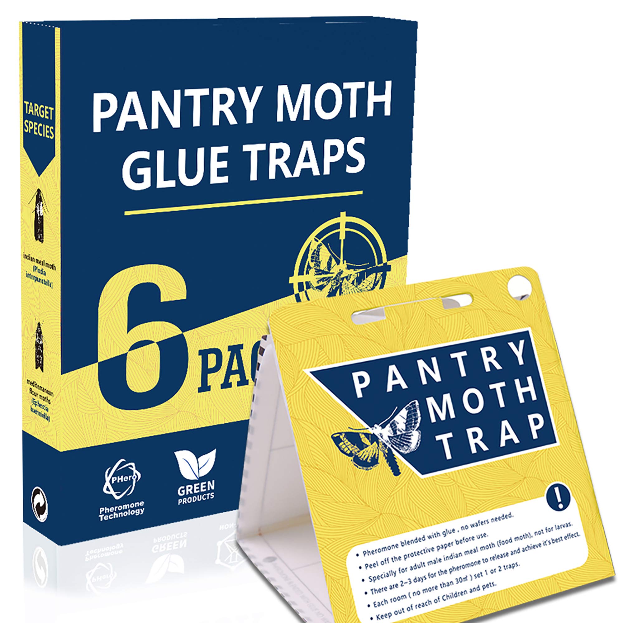 WGCC Pantry Moth Traps 6-Pack - Safe Non-Toxic Eco-Friendly Moth Glue Traps with Pheromones Sticky Adhesive Tool for Kitchen Pantry Cupboard Cabinet - Pesticides & Insecticides Free