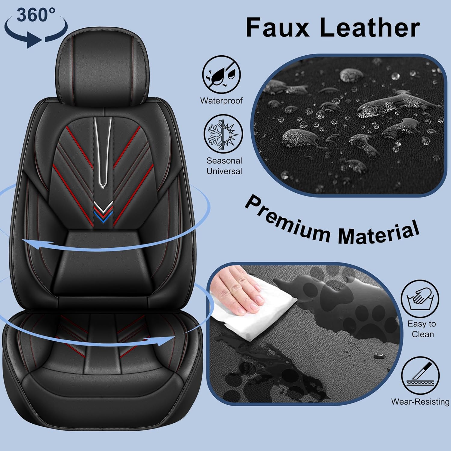 AOMSAZTO Leather Car Seat Covers Fit for Toyota Tacoma 2010-2023 Automotive Seat Cushion Protectors with Lumbar Support Front 2 Seat Covers Black&Redline