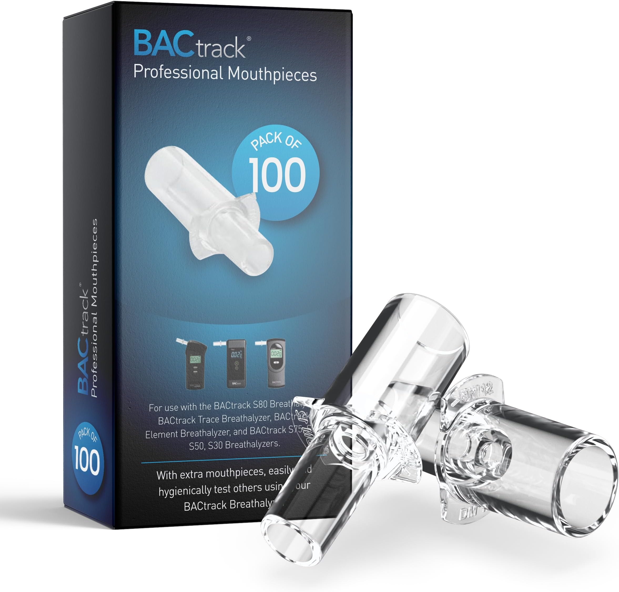 Professional Breathalyser Mouthpieces (100 Count), Compatible with BACtrack S80, Trace, Scout, Element & S75 Breath Alcohol Testers