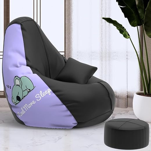 Biggie Bean Bag with Beans Filled 4XL Bean Bag with Free Cushion and Footrest - Official : CustomComfort Combo (Matching C...