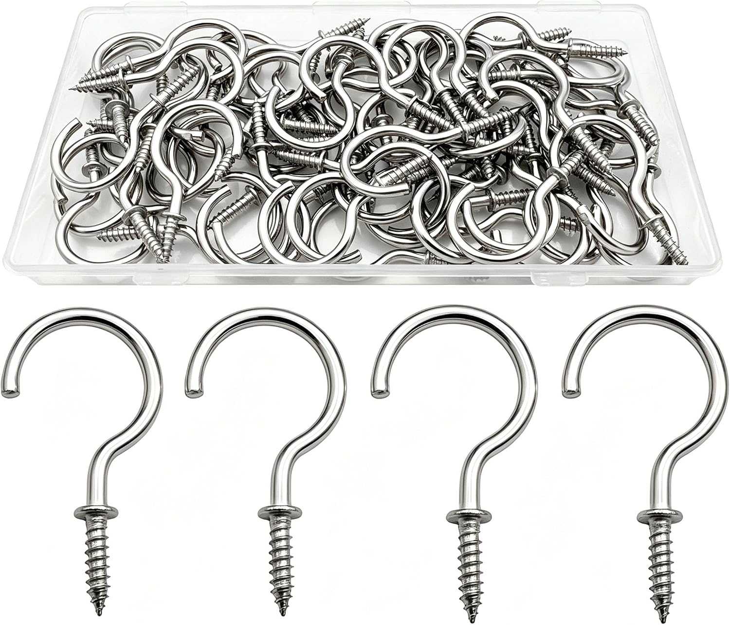 304 Stainless Steel Screw in Hooks, 60 Pcs 1-1/4 inch Screw Cup Hooks,Plants Hanger,Indoor and Outdoor Use Waterproof and Rust Free