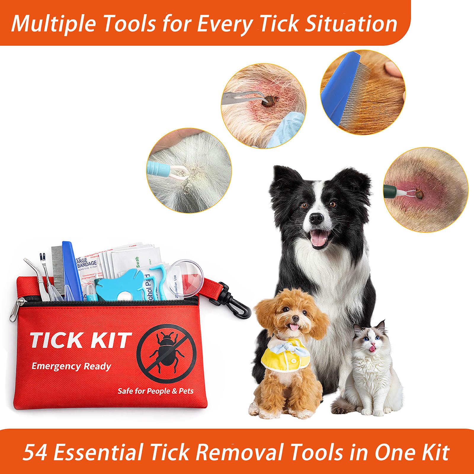 Premium Tick Remover Kit for Dogs Cats and Humans, 54-in-1 Tick Removal Tool Set with Stainless Steel Tweezers Hooks Comb and Puller, Portable Hiking Essentials with Water Resistant First Aid Case - image 6