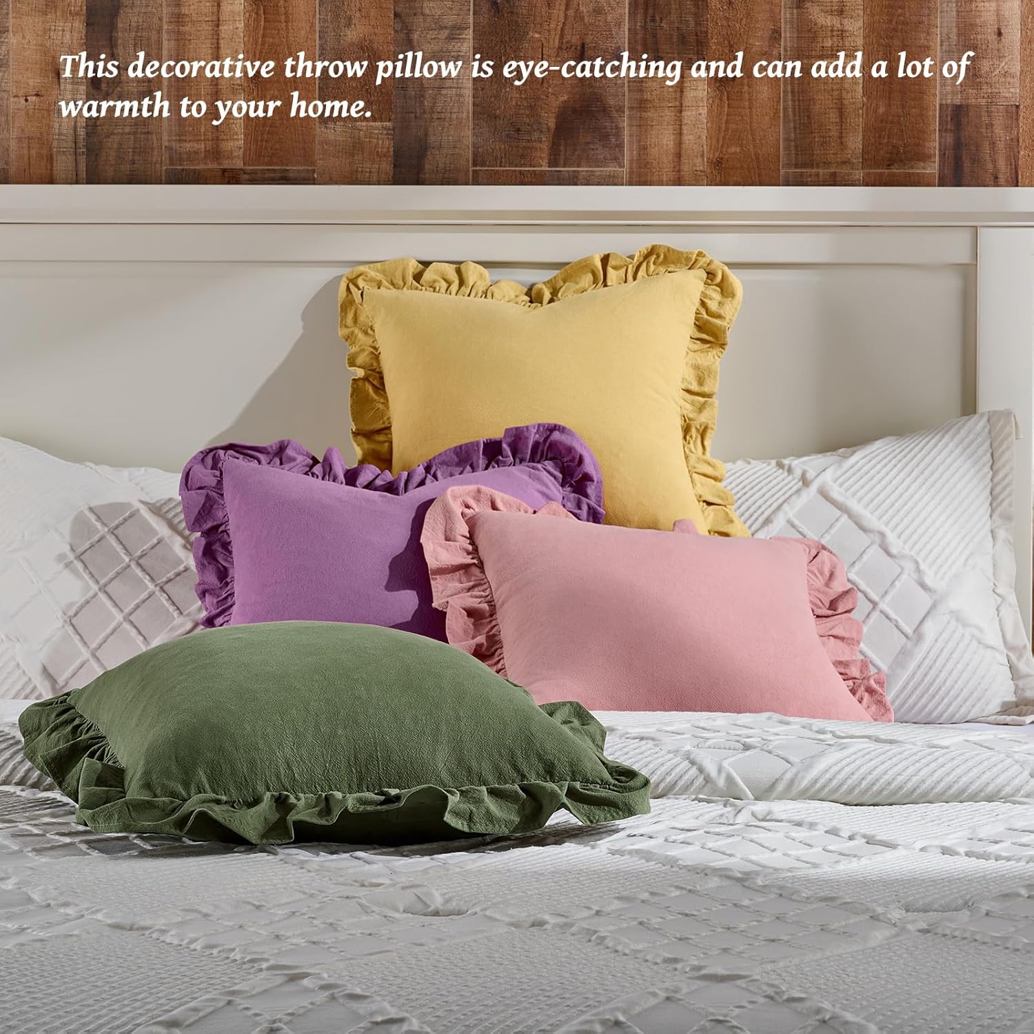 AmHoo Pack of 2 Throw Pillow Covers 100% Cotton Pre Washed Ruffle Decorative Pillowcase Cushion for Couch Sofa Bedroom 18 x 18-Inch Olive Green - Image 5