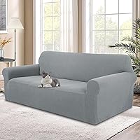 Vista 60 de Funda elástica para sofá, lavable, protector de muebles con espuma antideslizante y parte inferior elástica para niños, perros (sofá biplaza/beige)