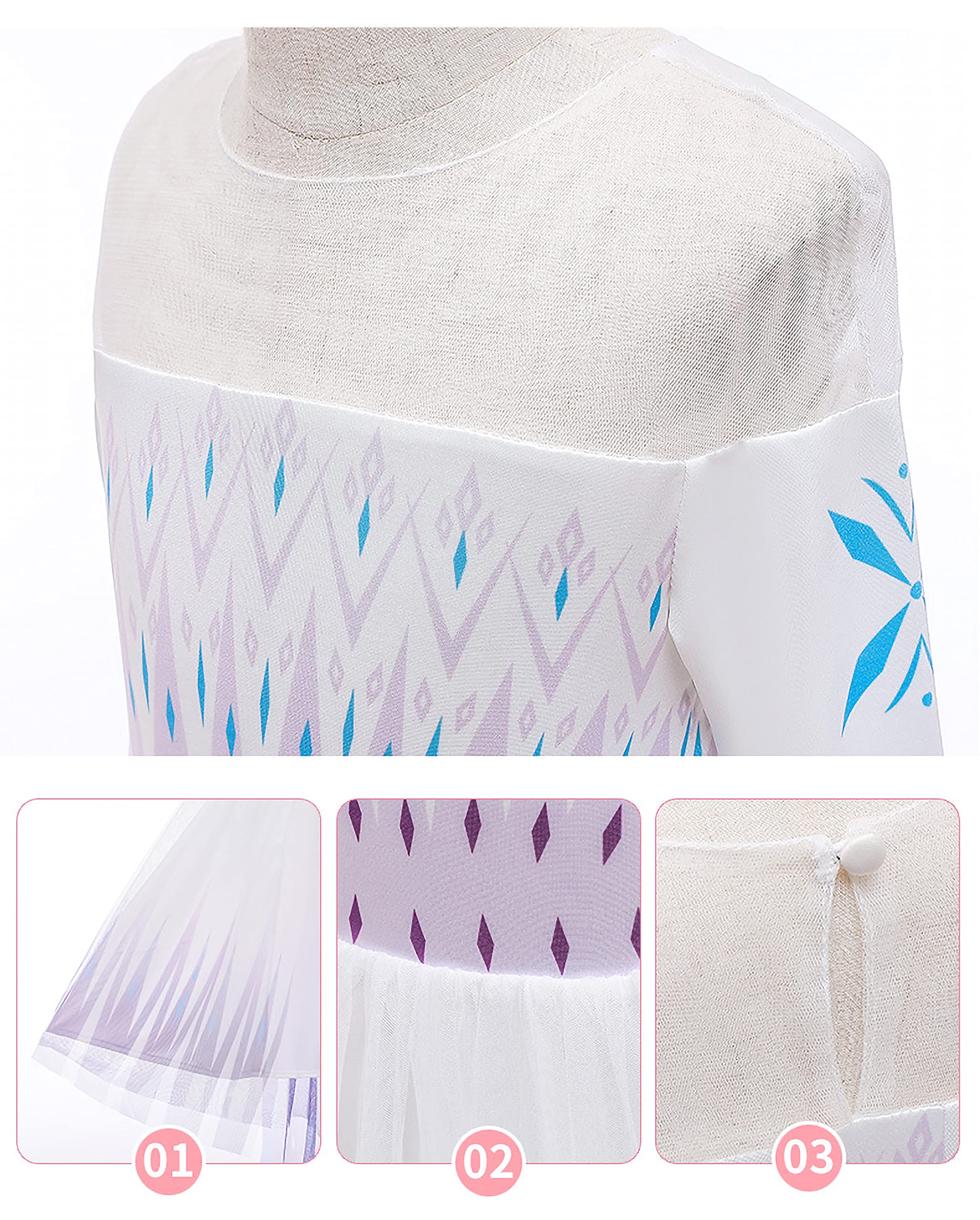New front Girl Fancy Dress Princess Elsa Long-sleeve Costume for Princess Outfit for Cosplay Dress Up Snow 3-8 years Long Train Tiara Magic wand Earrings Carnival Christmas,Purple,120 - Image 4