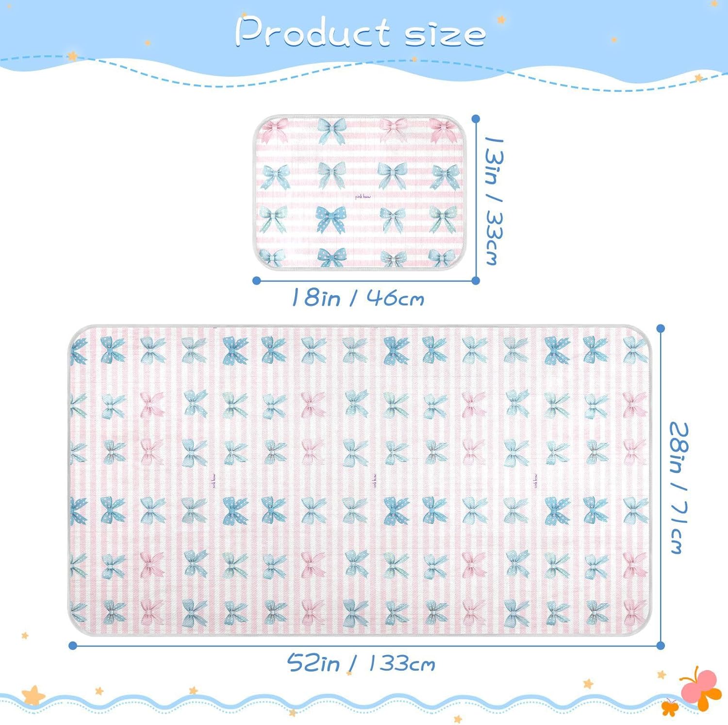 Cooling Baby Mattress Protector Pads 28" x 52" Absorbent Bed Pads for Kids for Baby&Toddler Blush Plaid Blue Bow