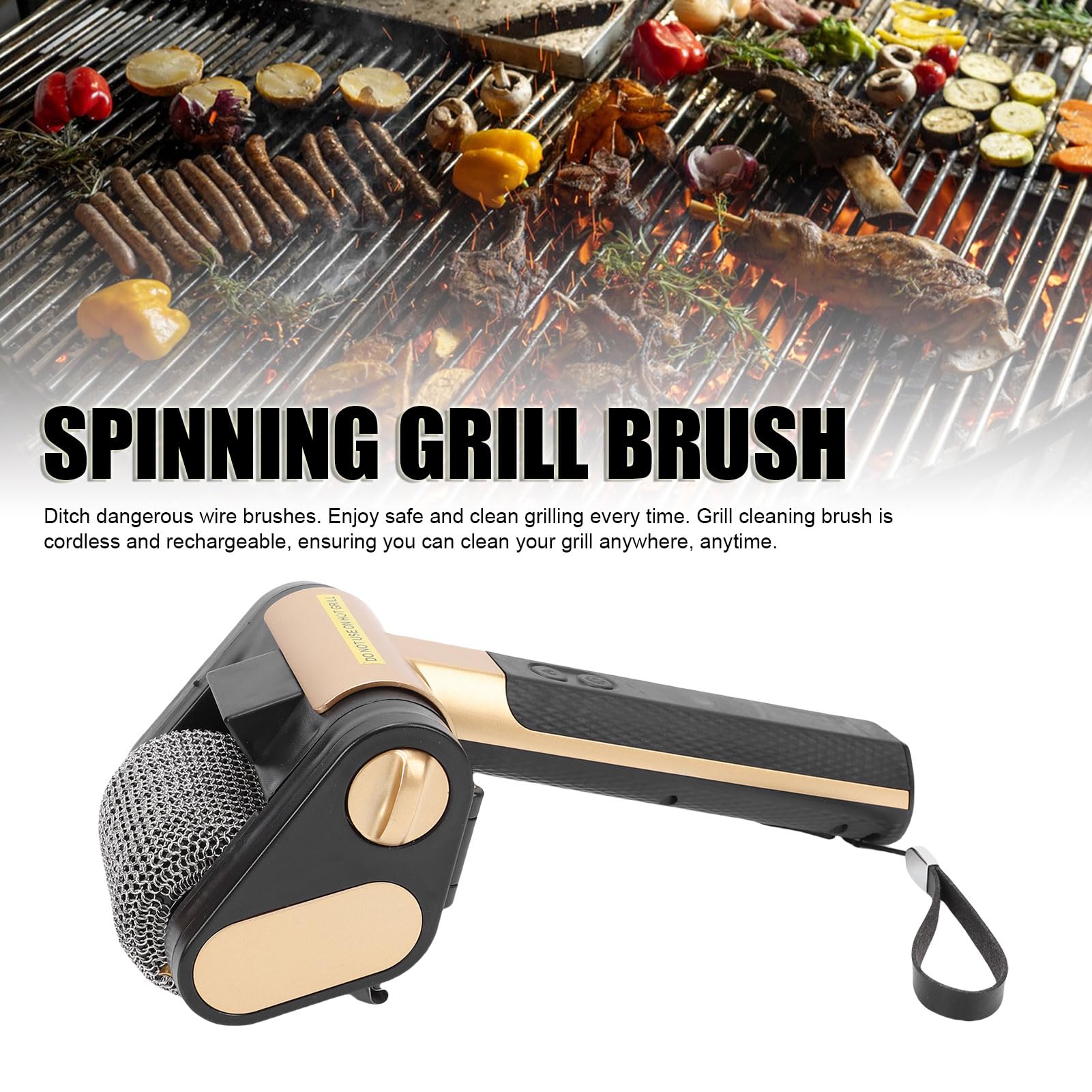 Brosse de Grill électrique sans Fil, Brousse Nettoyage Brosse à Grill BBQ Rechargeable BBQ avec Rouleau en Acier Inoxydable 350 TR/Min, Nettoyer Grill à Barbecue Extérieur (Black)