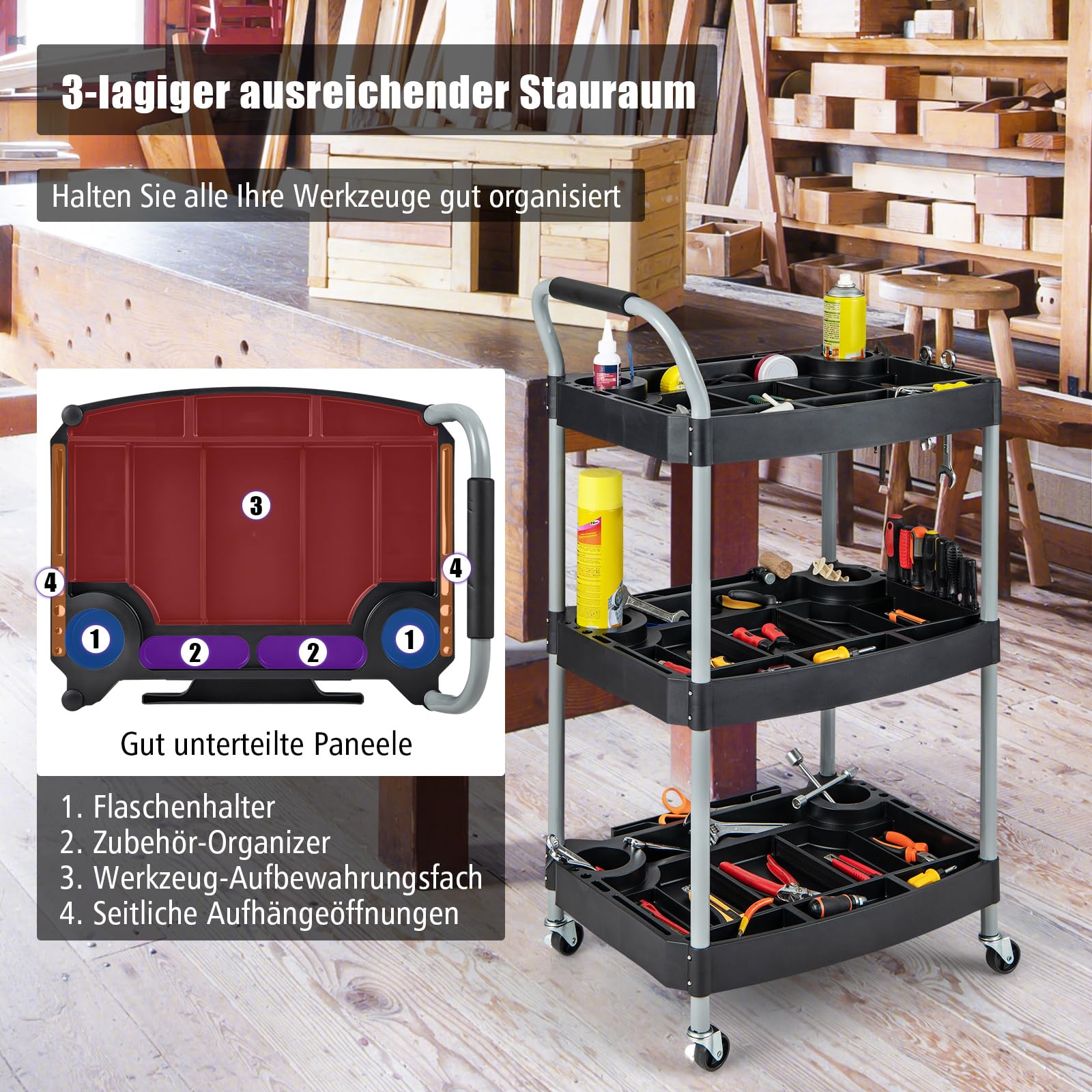 KOMFOTTEU Rollwagen Werkzeugwagen, Mt 2 Steckplatte Produktbild-Vorschau 11