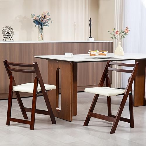 Miniatura 8 de HOMEFUN Sillas plegables de madera con cojín, sillas de comedor plegables acolchadas con piel sintética resistente al desgaste, portátiles y