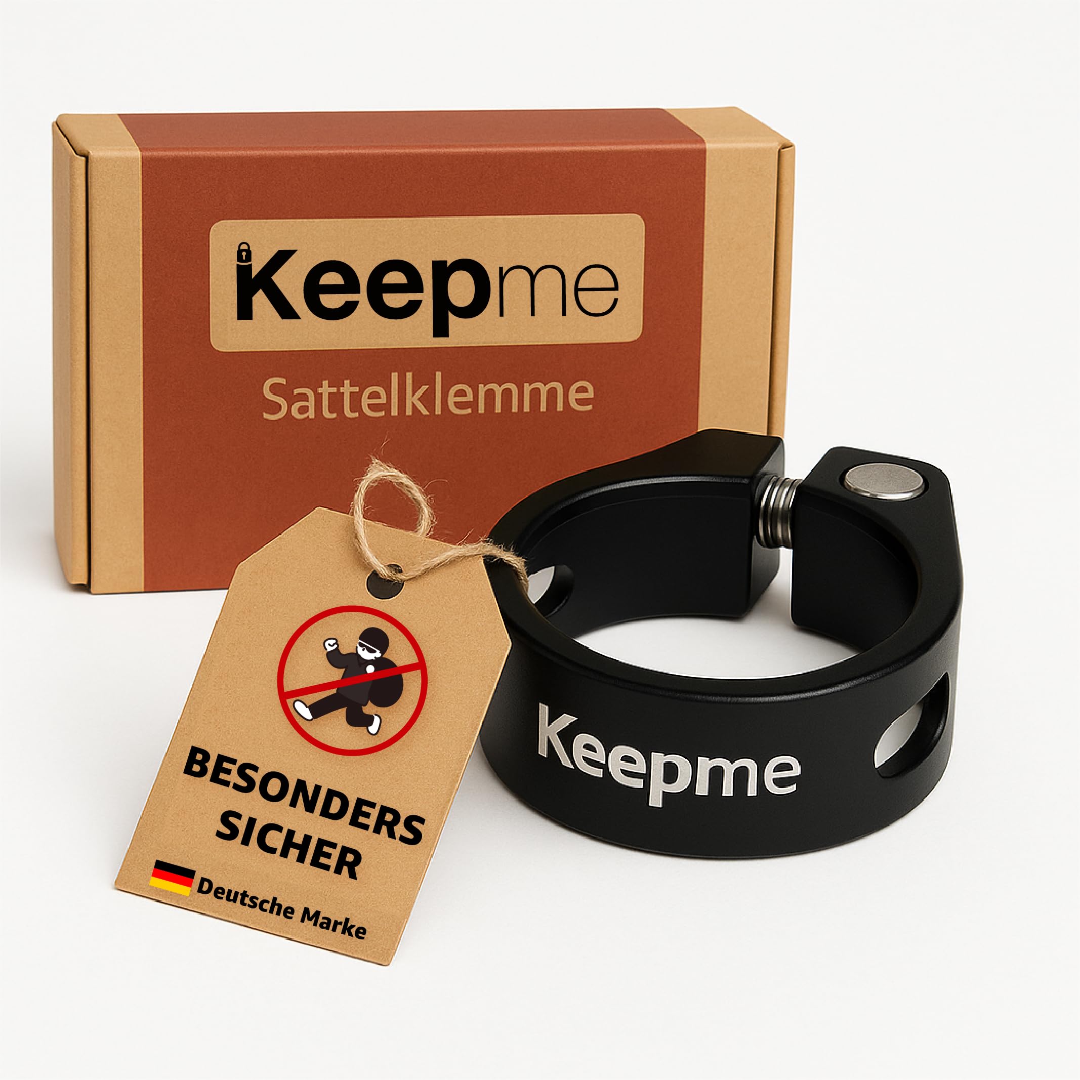 Keepme Anti-theft seat clamp, 31.8 mm, bicycle saddle clamp, high-quality and durable, made of aluminium, saddle attachment