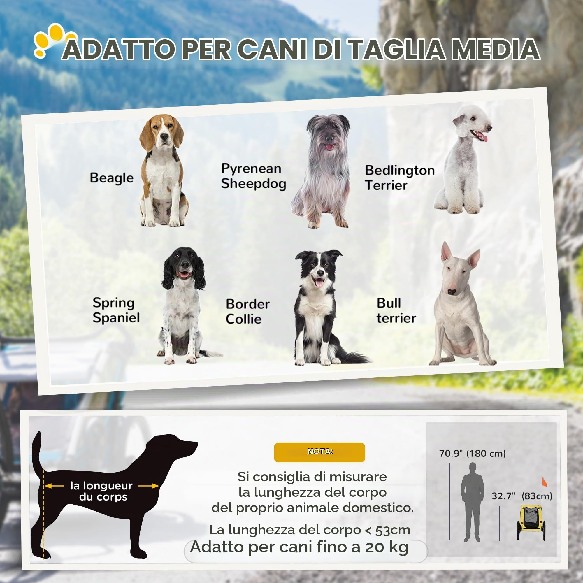 PawHut Rimorchio Bici Cane con Pneumatici 20 Pollici per Medio