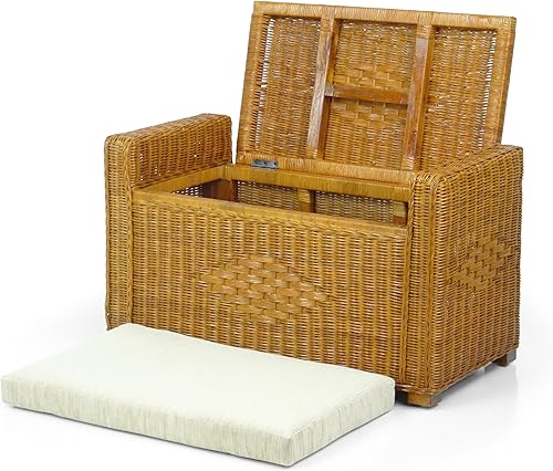 Miniatura 12 de Bruno - Organizador de mimbre hecho a mano con cojín de mimbre de 32 pulgadas, color marrón oscuro Marrón oscuro,Colonial,Natural,Blanco