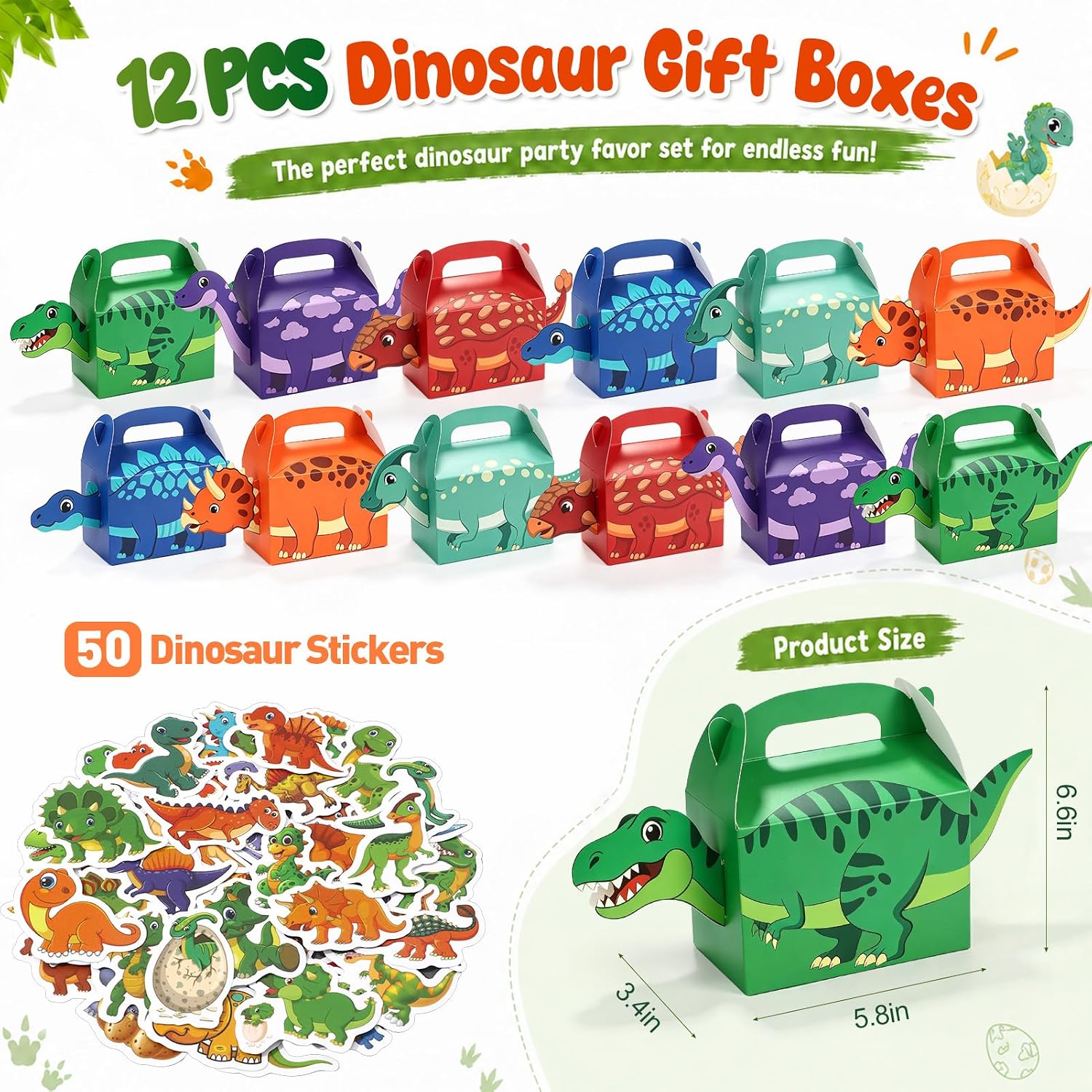 Winrayk Dinosaur Party Favors Dino Birthday Supplies, Box Felt Mask Mini Bubble Slingshot Dinosaur Finger Toy Fidget Spinner Ring Glow Sticker Slap Bracelet Boy Kids Pinata Classroom Goody Bag Stuffer image 4