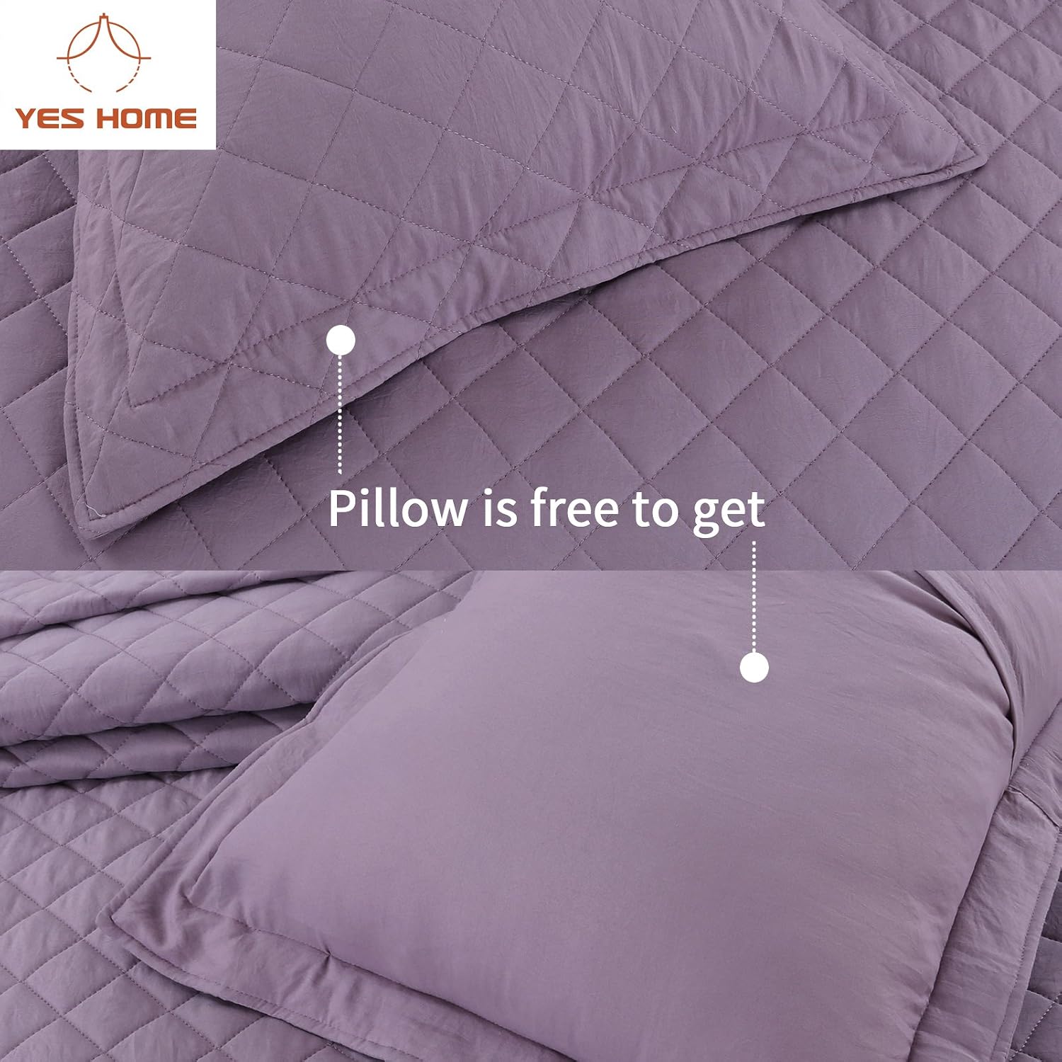 YESHOME 3-Piece Quilt Set Diamond Pattern Quilt Lightweight Soft All-Season Bedspread Coverlet - Full/Queen-90 x 96" -Lavender