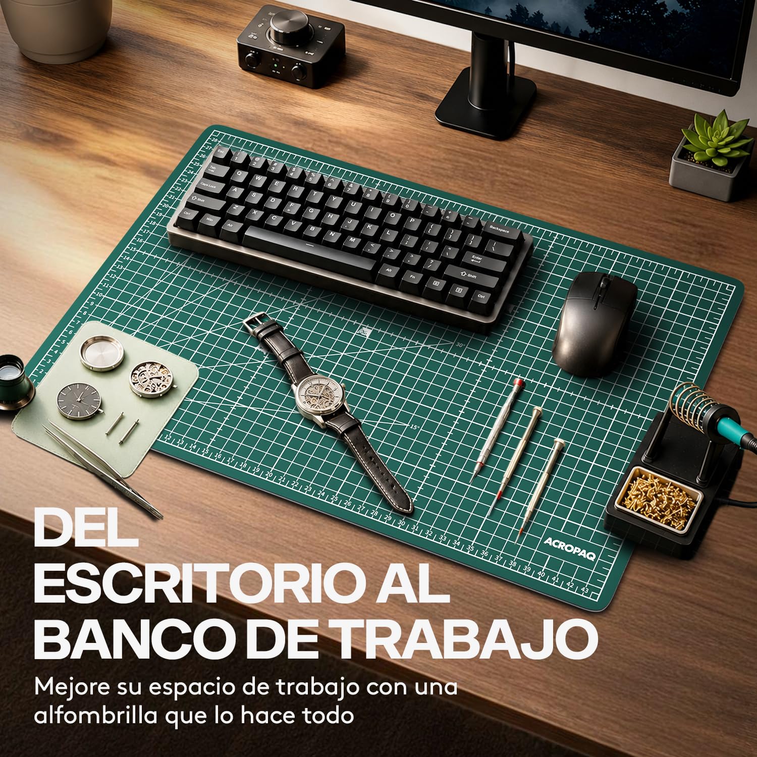 ACROPAQ A3 Manta de Corte - Autorreparable, A3 (45 x 30 cm), 5 capas de protección para muebles, Con cuadrícula y guías de ángulo en ambas caras, Verde - Manta de manualidades