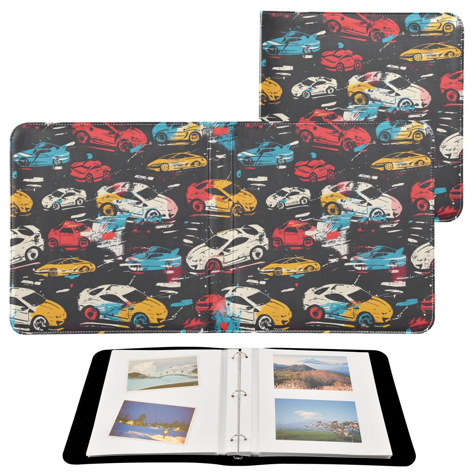 JIPONI Sport Cars Large Photo Album, DIY Leather Cover Scrapbook Albums for 4x6 5x7 6x8 Pictures, Self Adhesive Memory Book for Wedding, Baby, Family