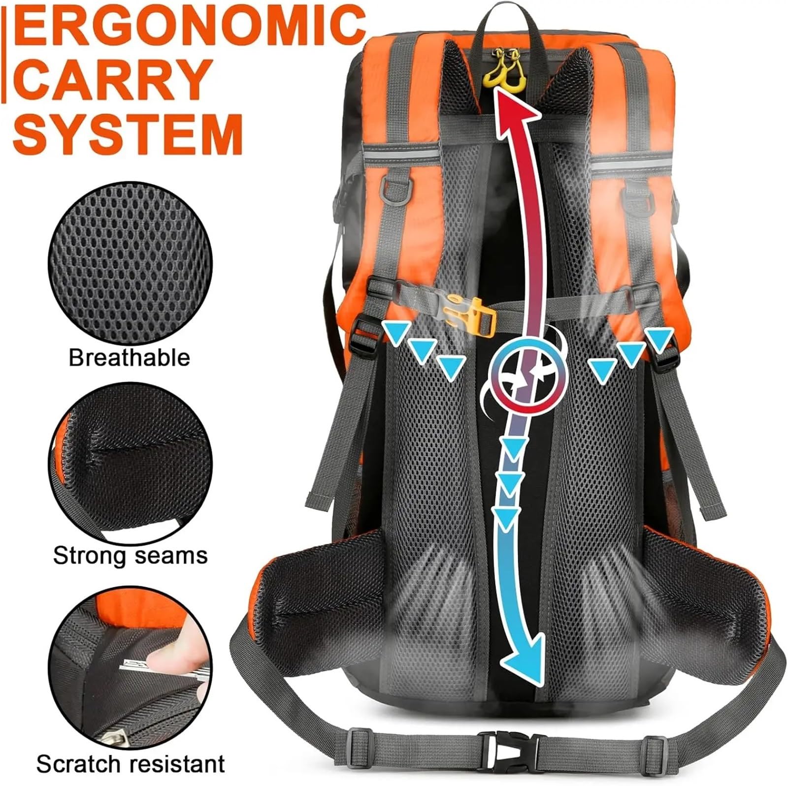Outdoor-Rucksack Wanderrucksack, wasserdicht, 50 l, leicht, Reiserucksack mit Regenschutz for Camping, Trekking, Wandern, Spazierengehen, Outdoor-Sport