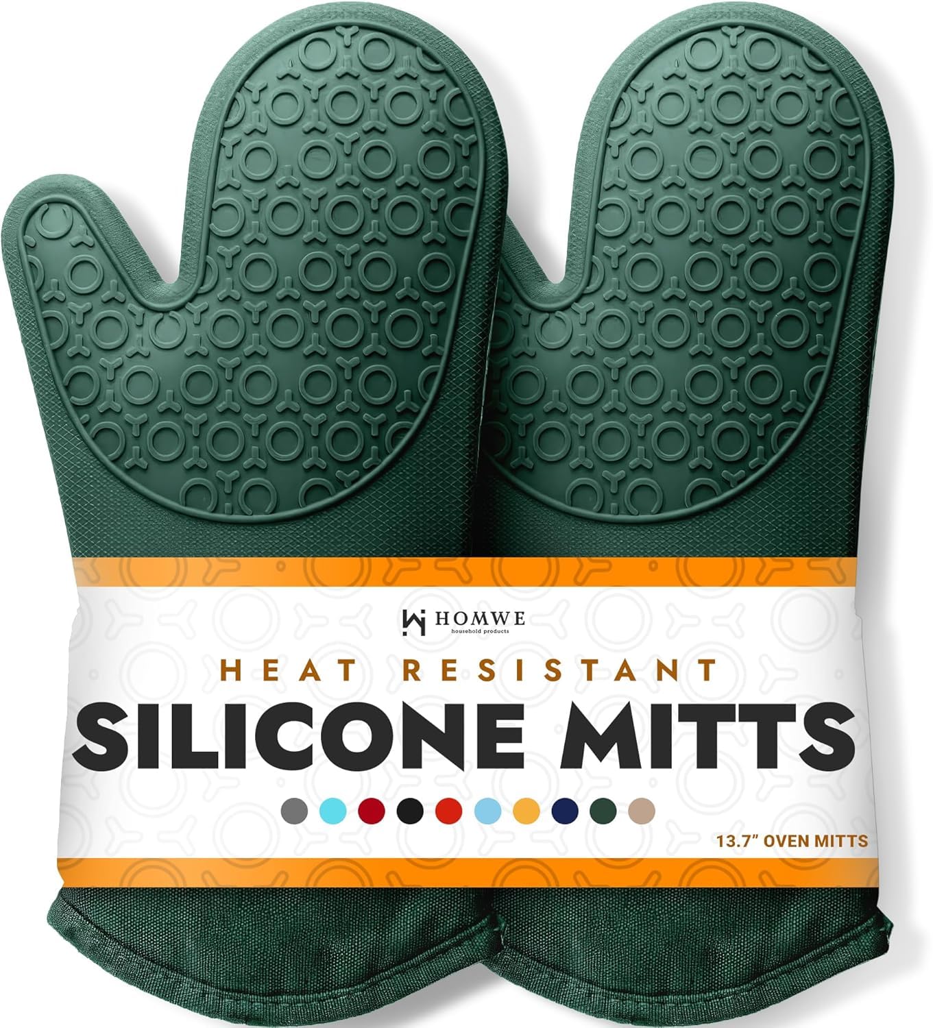 Extra Long Professional Silicone Oven Mitt, Oven Mitts with Quilted Liner, Heat Resistant Pot Holders, Flexible Oven Gloves, 1 Pair (Green, 13.7 inch)