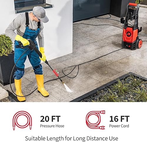 Miniatura 6 de Lavadora a presión eléctrica, lavadora a presión de 2.5 GPM con 4 boquillas de conexión rápida y cañón de espuma, máquina de limpieza portátil de