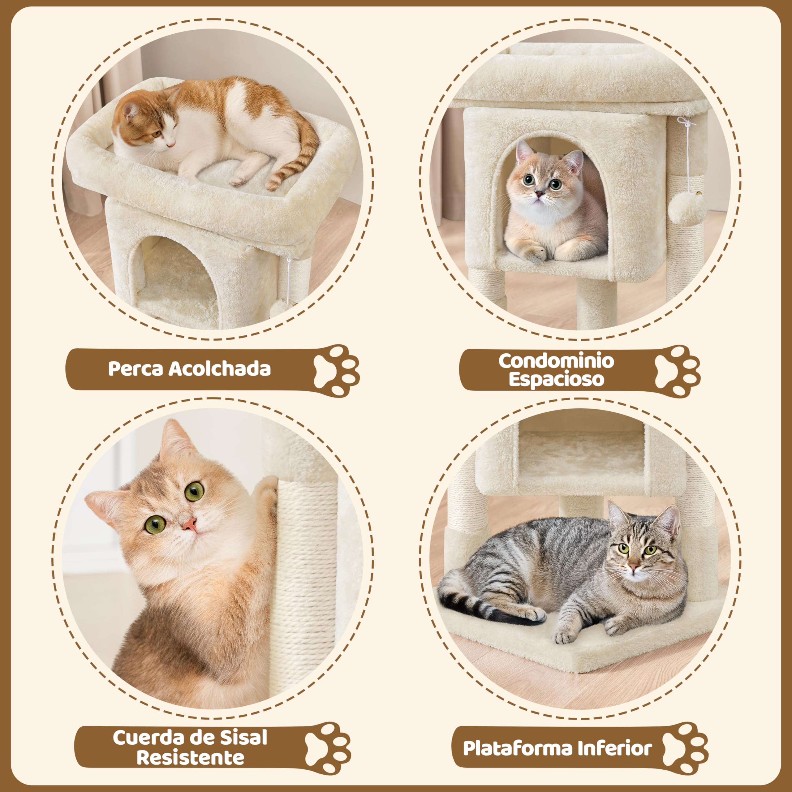 Yaheetech Árbol Rascador para Gatos 3 Niveles Torre con Condominio Beige